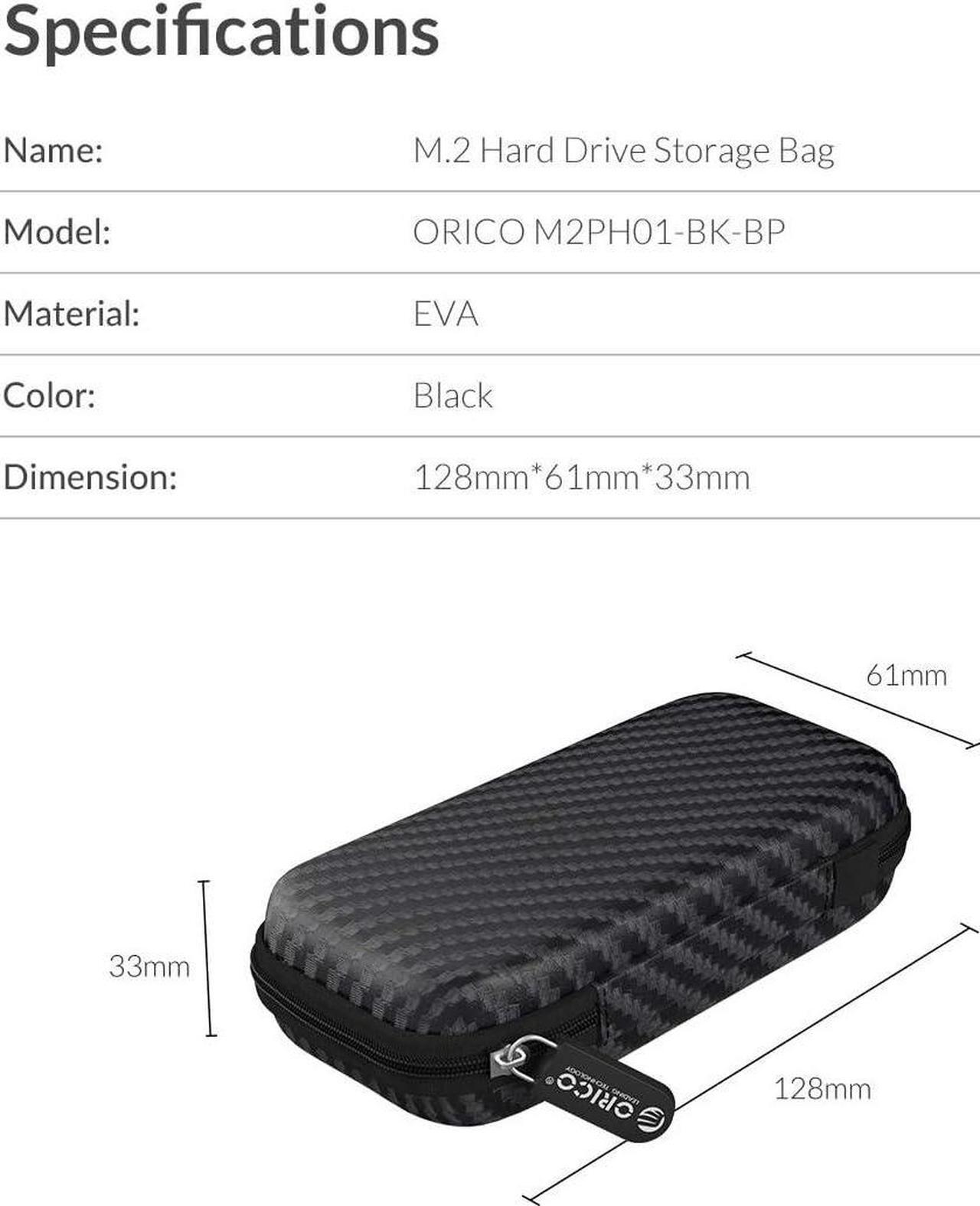 Alt view image 7 of 7 - ORICO Portable Solid State Drive Case for M.2 NVMe/SATA SSD Enclosure, Shockproof EVA Carrying Case for SD Memory Cards, Charger, Data Cable,Earphone and More-M2PH01
