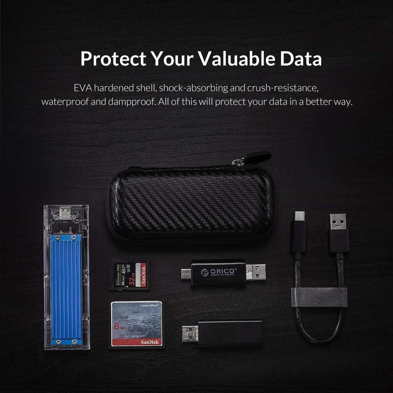 Alt view image 2 of 7 - ORICO Portable Solid State Drive Case for M.2 NVMe/SATA SSD Enclosure, Shockproof EVA Carrying Case for SD Memory Cards, Charger, Data Cable,Earphone and More-M2PH01