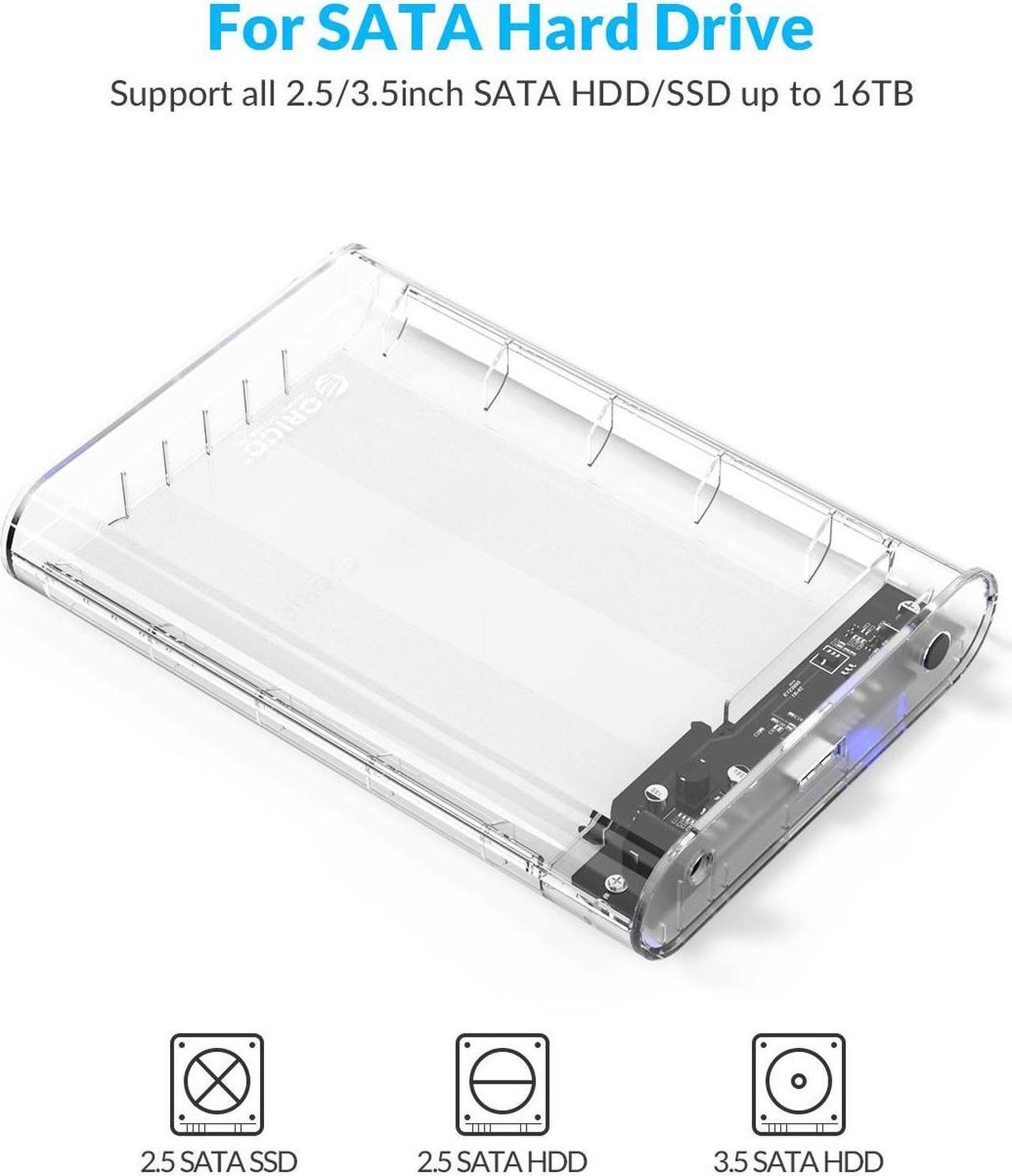 Alt view image 3 of 7 - ORICO Transparent 3.5 inch HDD Enclosure External Hard Drive Disk Case for 2.5" 3.5" SATA HDD and SSD Tool Free [ Support UASP and 16TB Drives ]