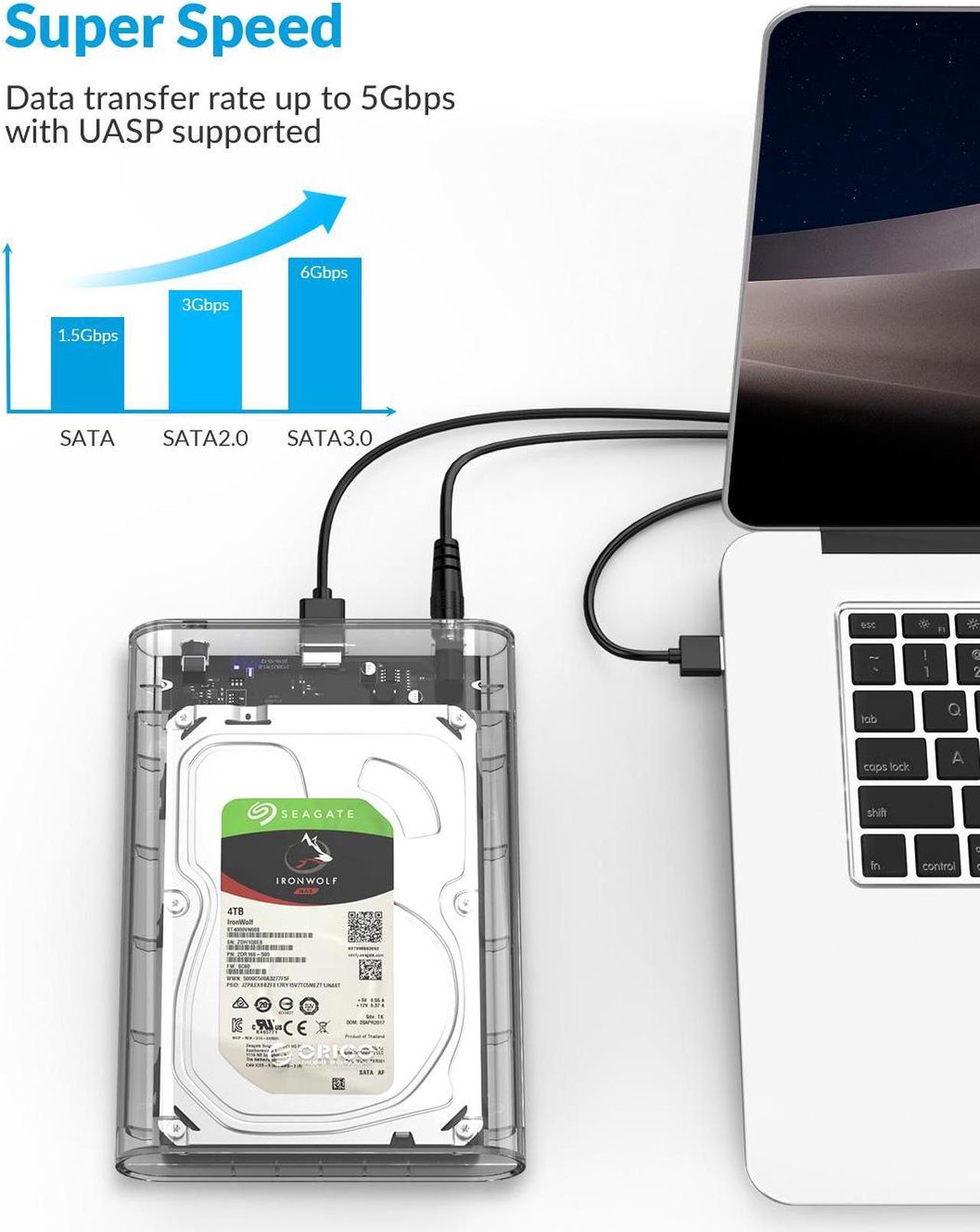 Alt view image 4 of 7 - ORICO Transparent 3.5 inch HDD Enclosure External Hard Drive Disk Case for 2.5" 3.5" SATA HDD and SSD Tool Free [ Support UASP and 16TB Drives ]