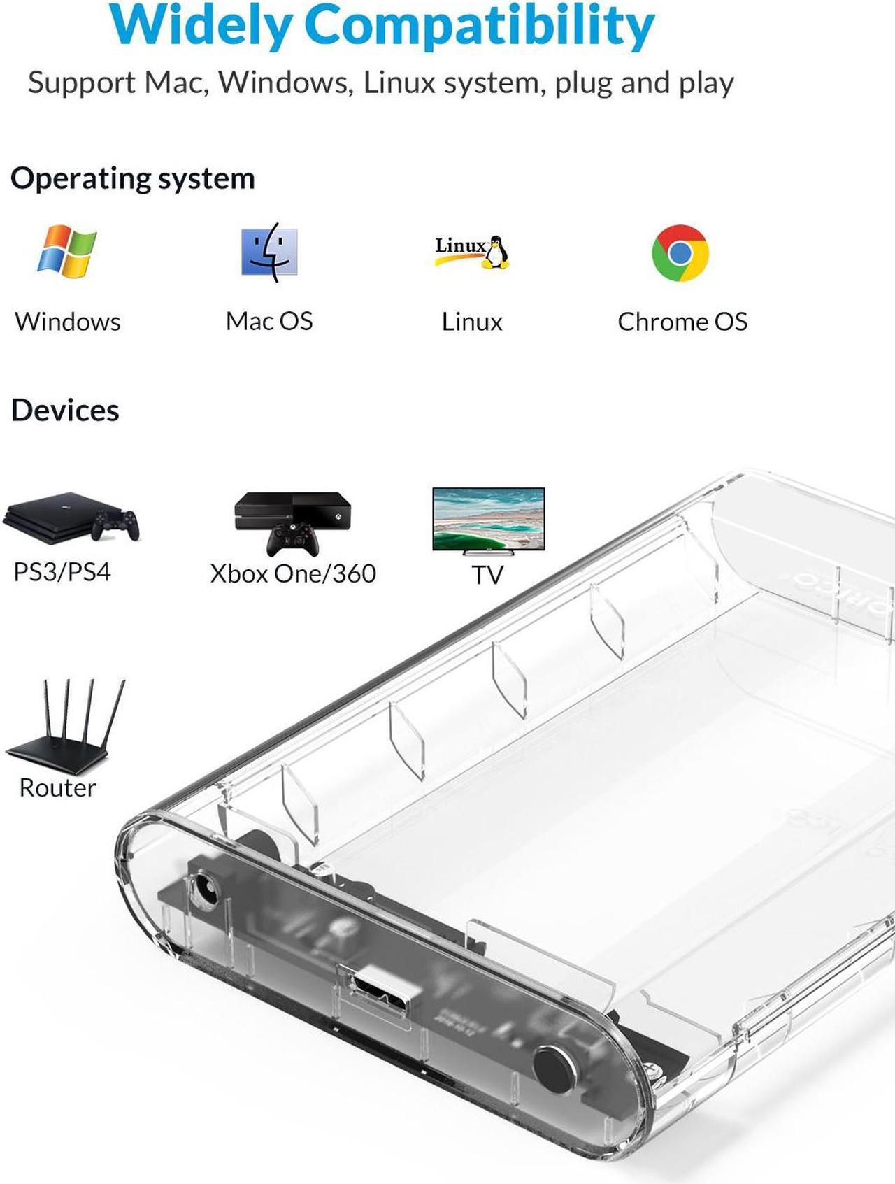 Alt view image 6 of 7 - ORICO Transparent 3.5 inch HDD Enclosure External Hard Drive Disk Case for 2.5" 3.5" SATA HDD and SSD Tool Free [ Support UASP and 16TB Drives ]