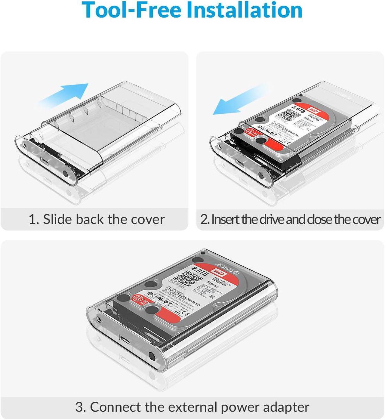 Alt view image 2 of 7 - ORICO Transparent 3.5 inch HDD Enclosure External Hard Drive Disk Case for 2.5" 3.5" SATA HDD and SSD Tool Free [ Support UASP and 16TB Drives ]