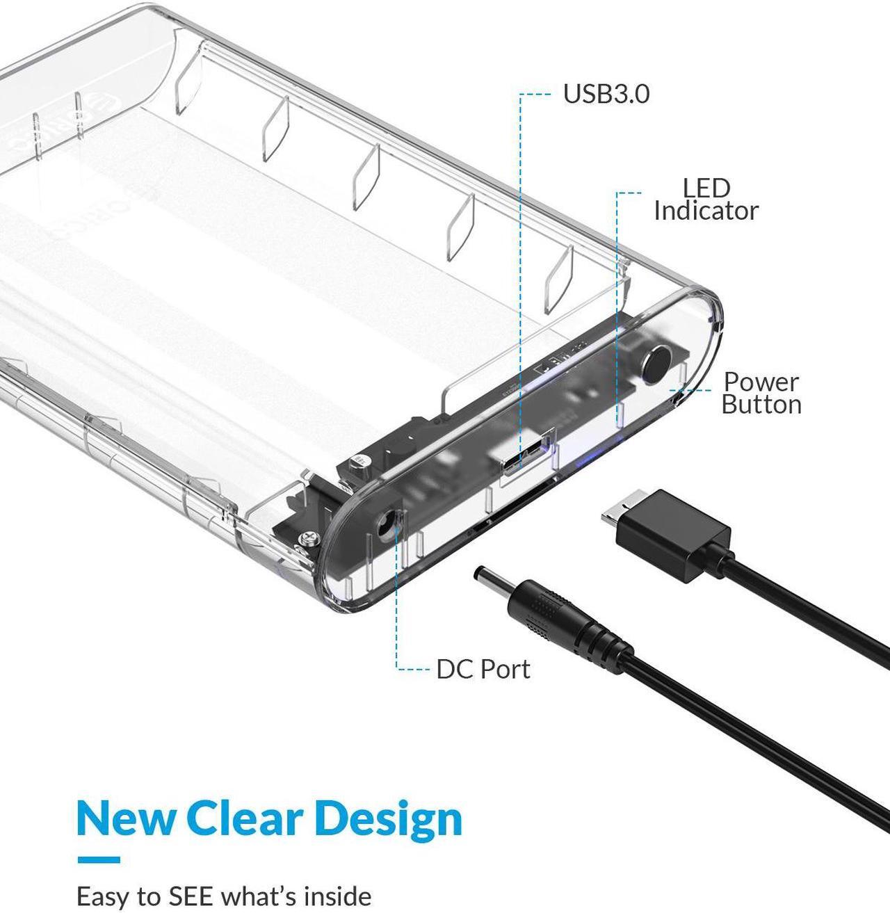 Alt view image 5 of 7 - ORICO Transparent 3.5 inch HDD Enclosure External Hard Drive Disk Case for 2.5" 3.5" SATA HDD and SSD Tool Free [ Support UASP and 16TB Drives ]
