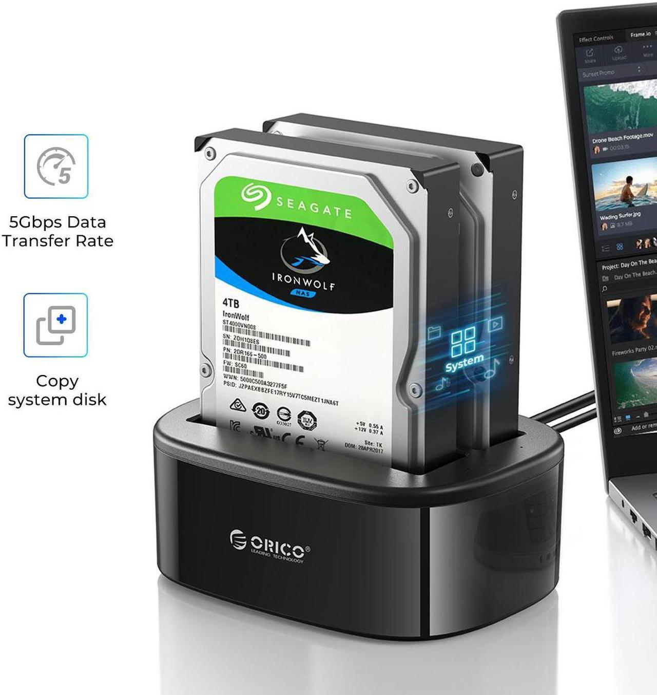 Main image of ORICO Dual Bay USB 3.0 to SATA External Hard Drive Enclosure with Offline Clone Function External Hard Drive Docking Station for 2.5/3.5 inch HDD/SSD Tool Free -SATA Hard Drive Dock/Adapter/Reader