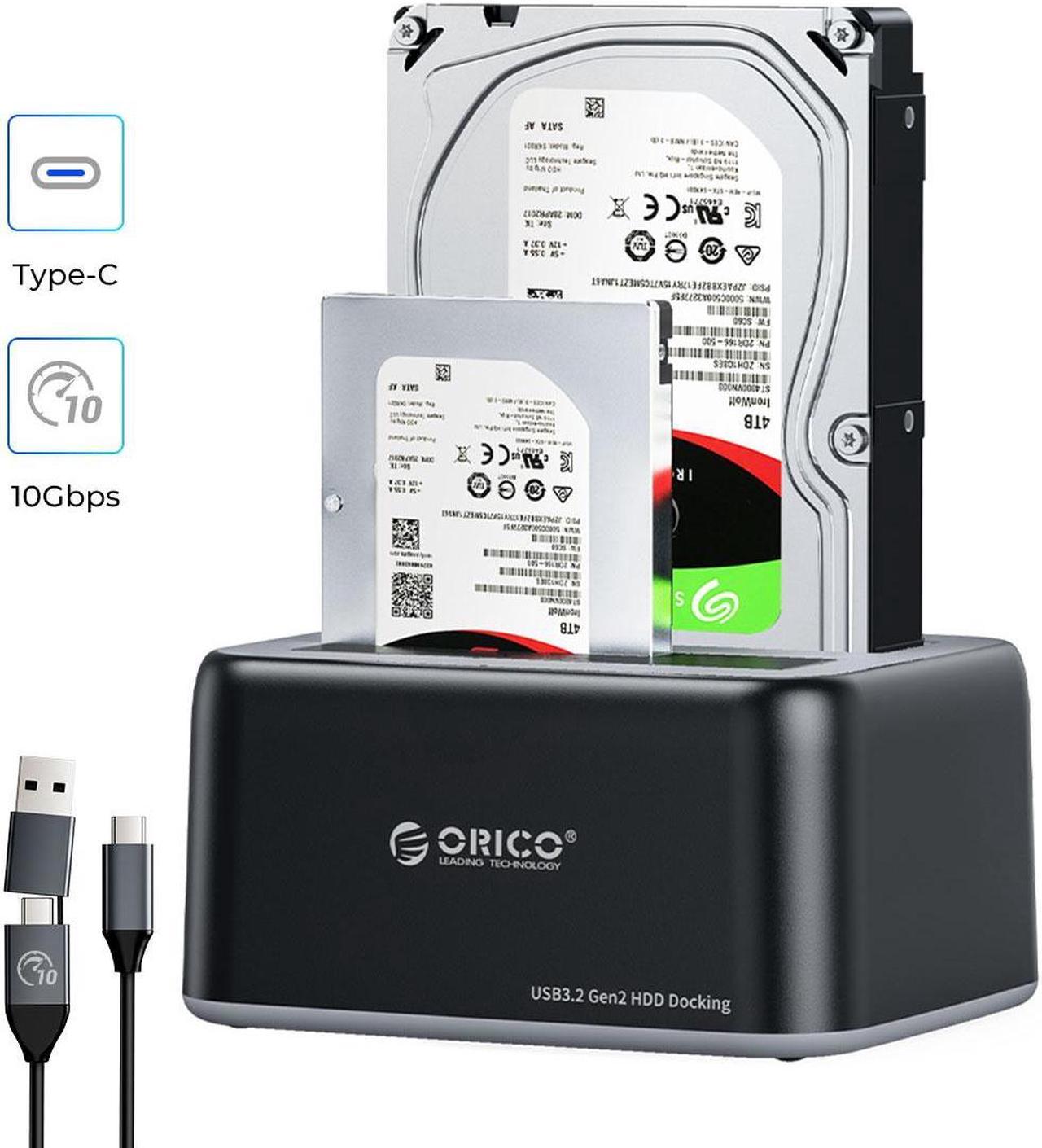 ORICO SATA to Type-C Dual Bay HDD Docking Station for 2.5/3.5 inch HDD/SSD Support 2X18TB Max 12V3A Power Supply 2 Bay Without Clone Function