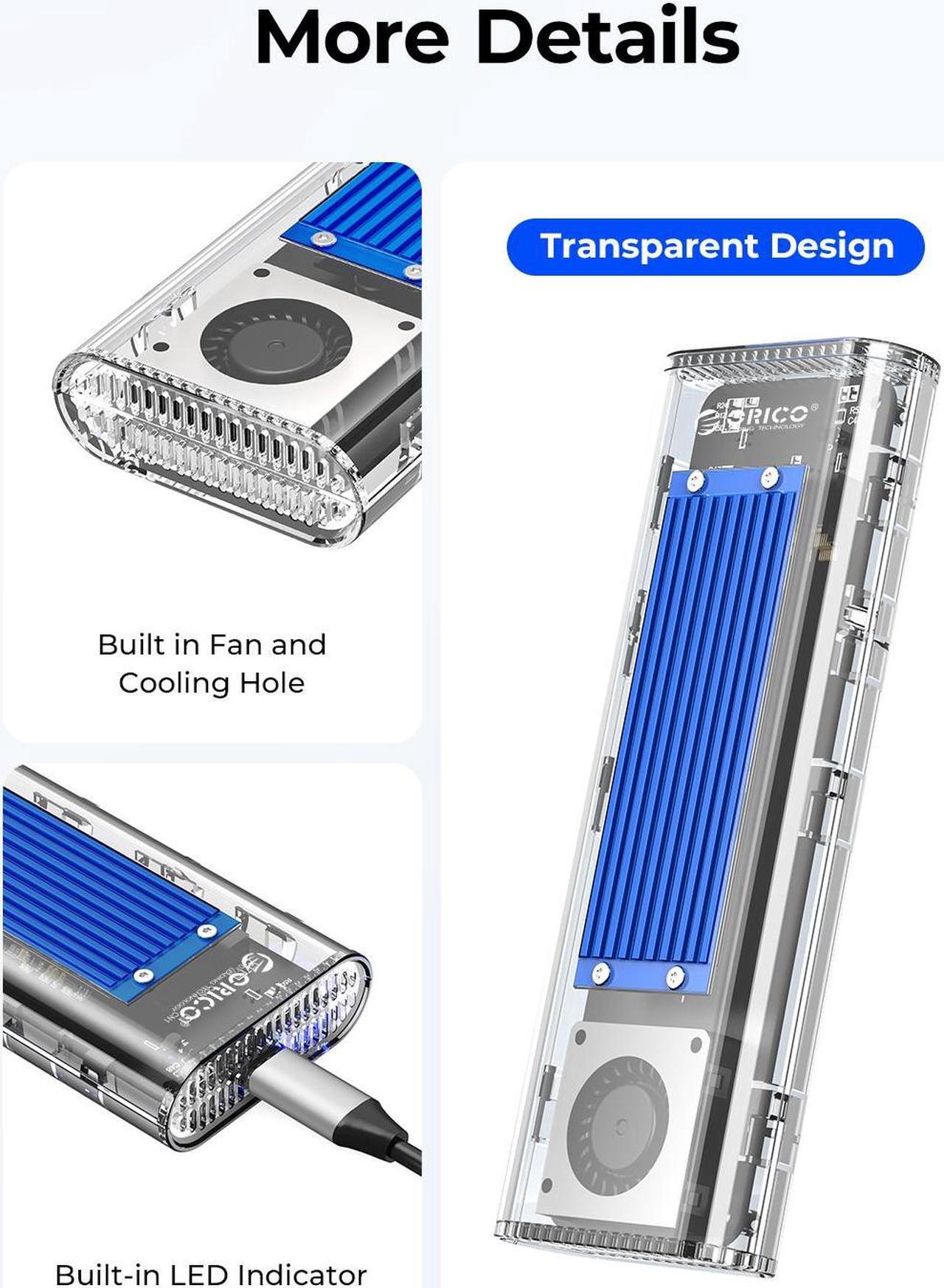 Alt view image 5 of 7 - ORICO 40Gbps M.2 NVMe SSD Enclosure & Built-in Cooling Fan, Tool-Free External SSD Enclosure M.2 SSD Case, Support 2230 2242 2260 2280(only M Key), Compatible with Thunderbolt 3/4 USB4/3.2/3.1/3.0/2.0
