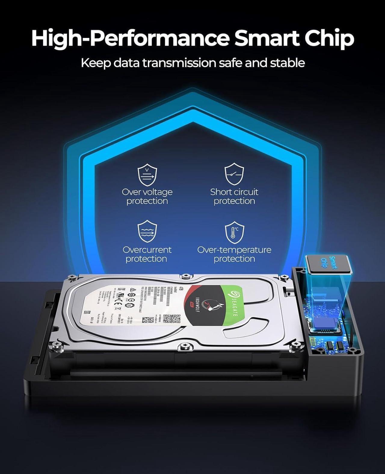 Alt view image 8 of 7 - ORICO USB 3.0 External Hard Drive Enclosure for 3.5/2.5 Inch SATA Hard Drives/SSD Up to 20 TB, 3.5'' Tool-Free HDD Enclosure with 12V/2A Power Supply and UASP Acceleration (3588US3)