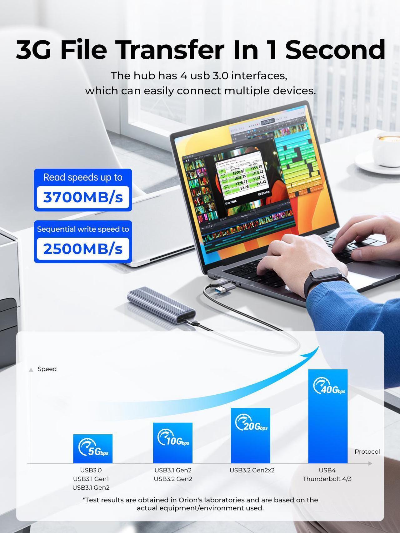 Alt view image 4 of 7 - ORICO Phantom Portable SSD 3700MB/s External Solid State Drive 2TB Type- C Aluminum Alloy PSSD Built-in Cooling Fan 2TB