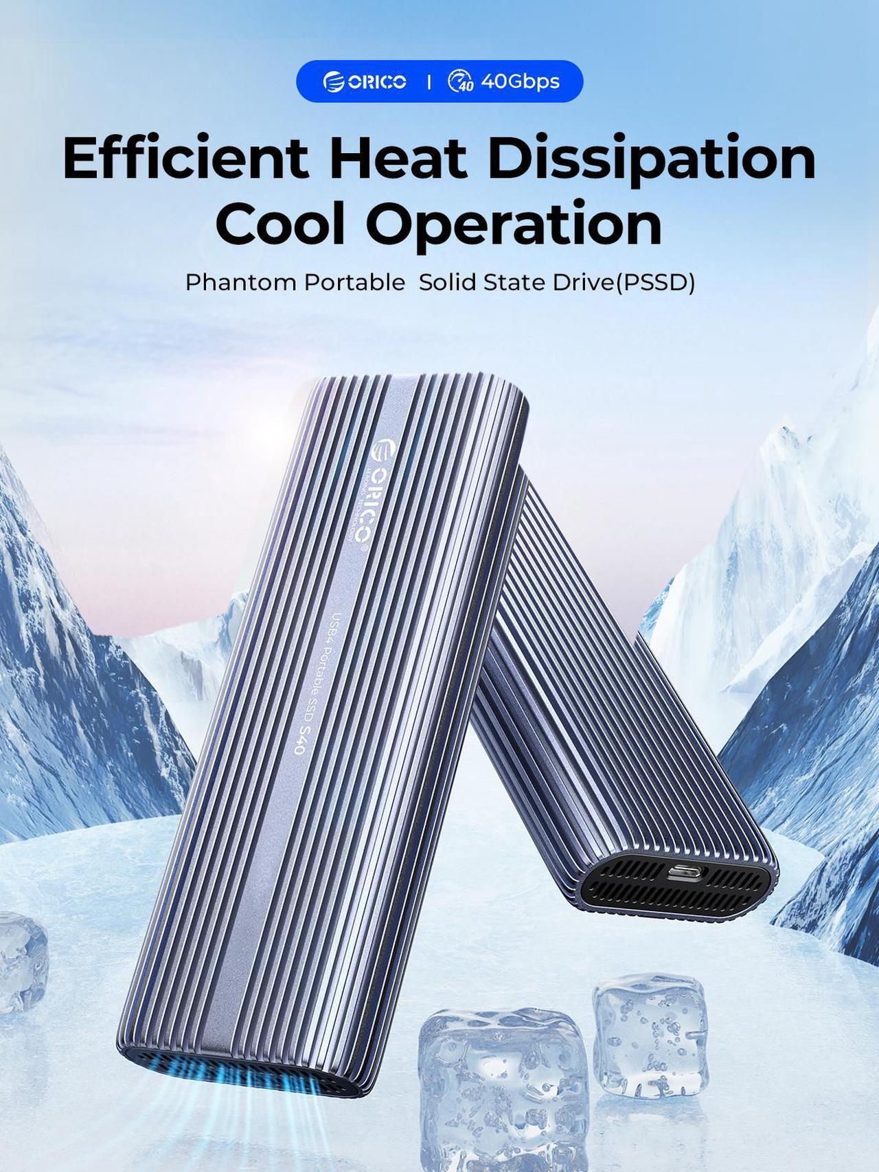 Alt view image 2 of 7 - ORICO Phantom Portable SSD 3700MB/s External Solid State Drive 2TB Type- C Aluminum Alloy PSSD Built-in Cooling Fan 2TB