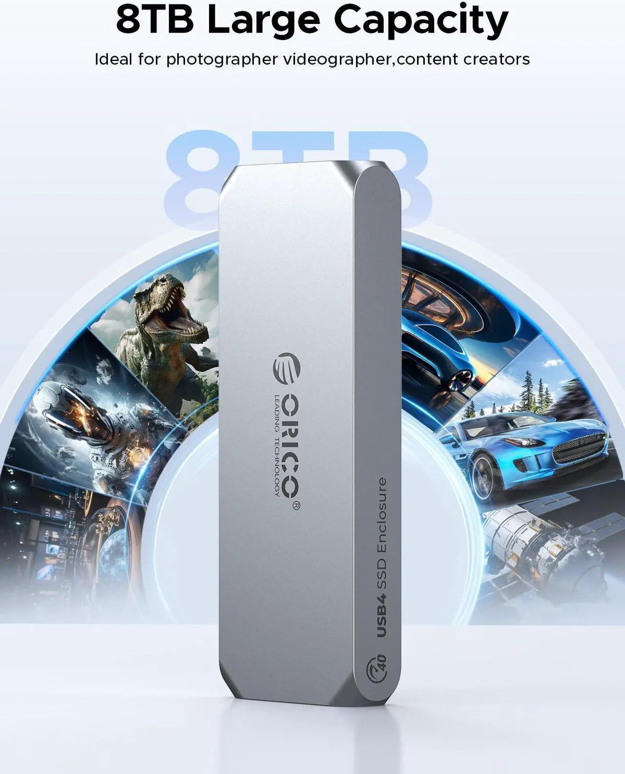 Alt view image 3 of 6 - ORICO Aluminium 40Gbps M.2 NVMe SSD Enclosure with Cooling Fan, Ideal for Content Creators, Support 2230 2242 2260 2280(only M Key) Max 8TB, Compatible with Thunderbolt 3/4 USB4/3.2
