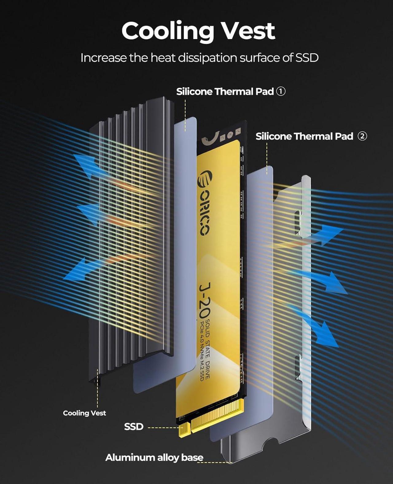 Alt view image 2 of 7 - ORICO 2TB NVMe SSD, M.2 NVMe SSD PCIe Gen4x4 2280, 3D NAND Internal Solid State Drive, Read Speed up to 5200 MB/s, Compatible with PS5, Storage for PC, Desktop and Laptops-J20