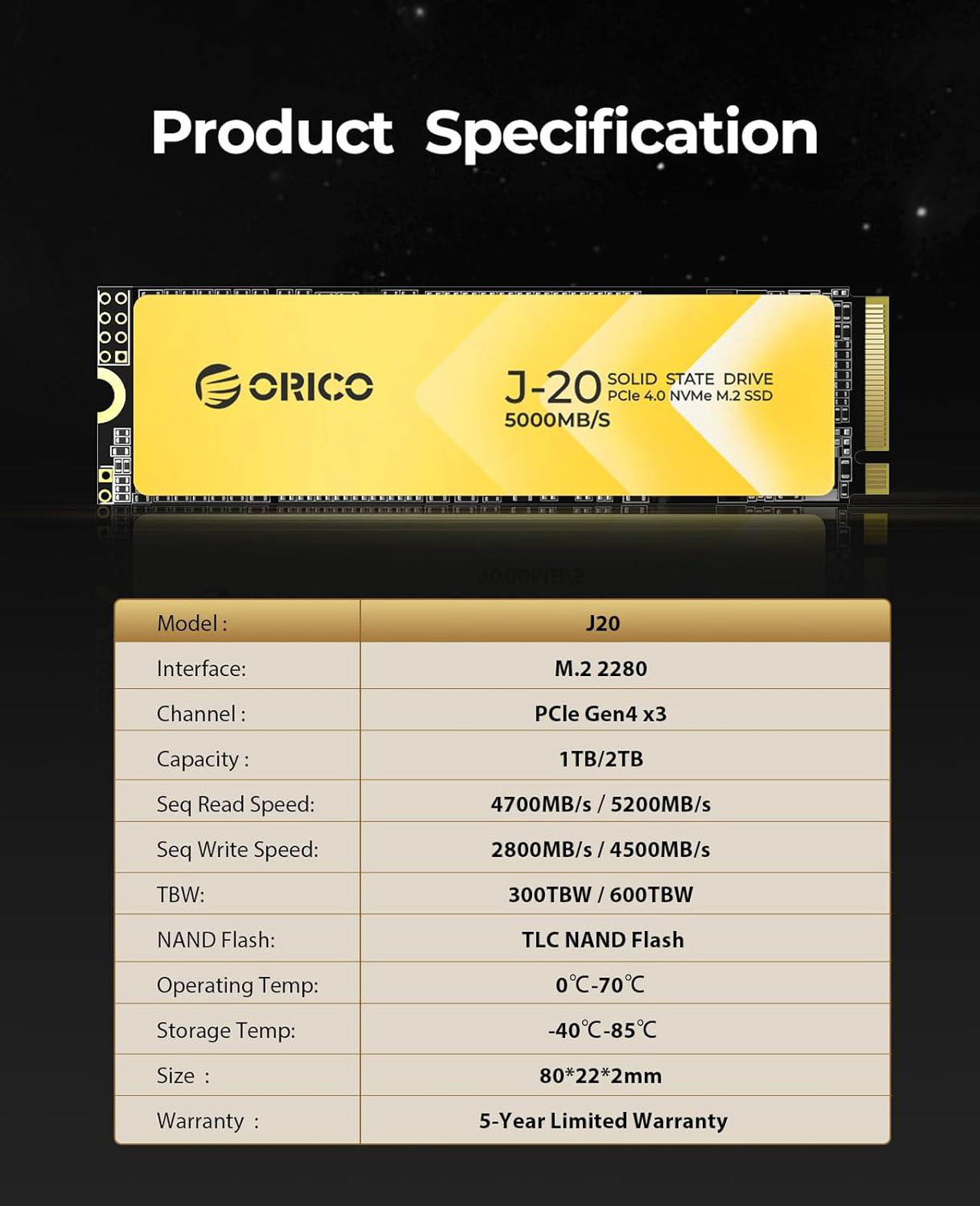 thumbnail image 2 of ORICO 1TB NVMe PCIe 4.0 SSD - M.2 2280 Internal Solid State Drive With 5100MB/s Read Speed & Graphene Cooling 2 of 12