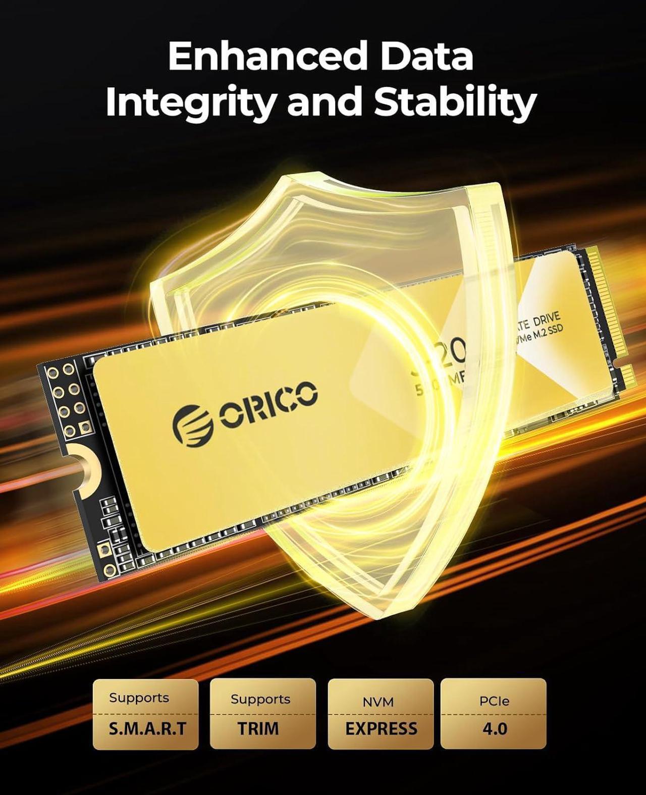 Alt view image 4 of 7 - ORICO 2TB NVMe SSD, M.2 NVMe SSD PCIe Gen4x4 2280, 3D NAND Internal Solid State Drive, Read Speed up to 5200 MB/s, Compatible with PS5, Storage for PC, Desktop and Laptops-J20