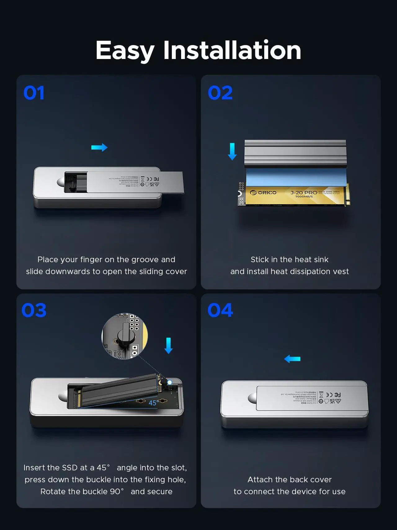 Alt view image 6 of 7 - ORICO 40Gbps USB4 M.2 SSD Enclosure 8TB with Cooling Fan PCIe4.0 NVME Enclosure RGB Compatible with Thunderbolt 3/4 for mac For Video Editing Users (OUM2-U4)