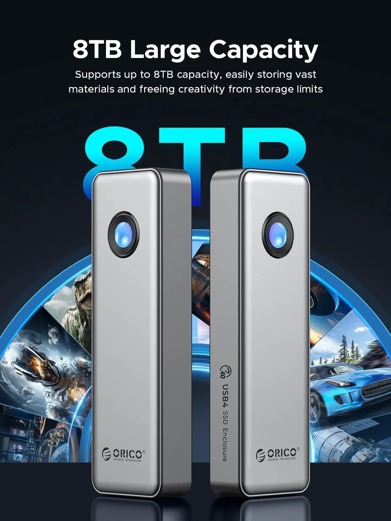 Alt view image 5 of 7 - ORICO 40Gbps USB4 M.2 SSD Enclosure 8TB with Cooling Fan PCIe4.0 NVME Enclosure RGB Compatible with Thunderbolt 3/4 for mac For Video Editing Users (OUM2-U4)
