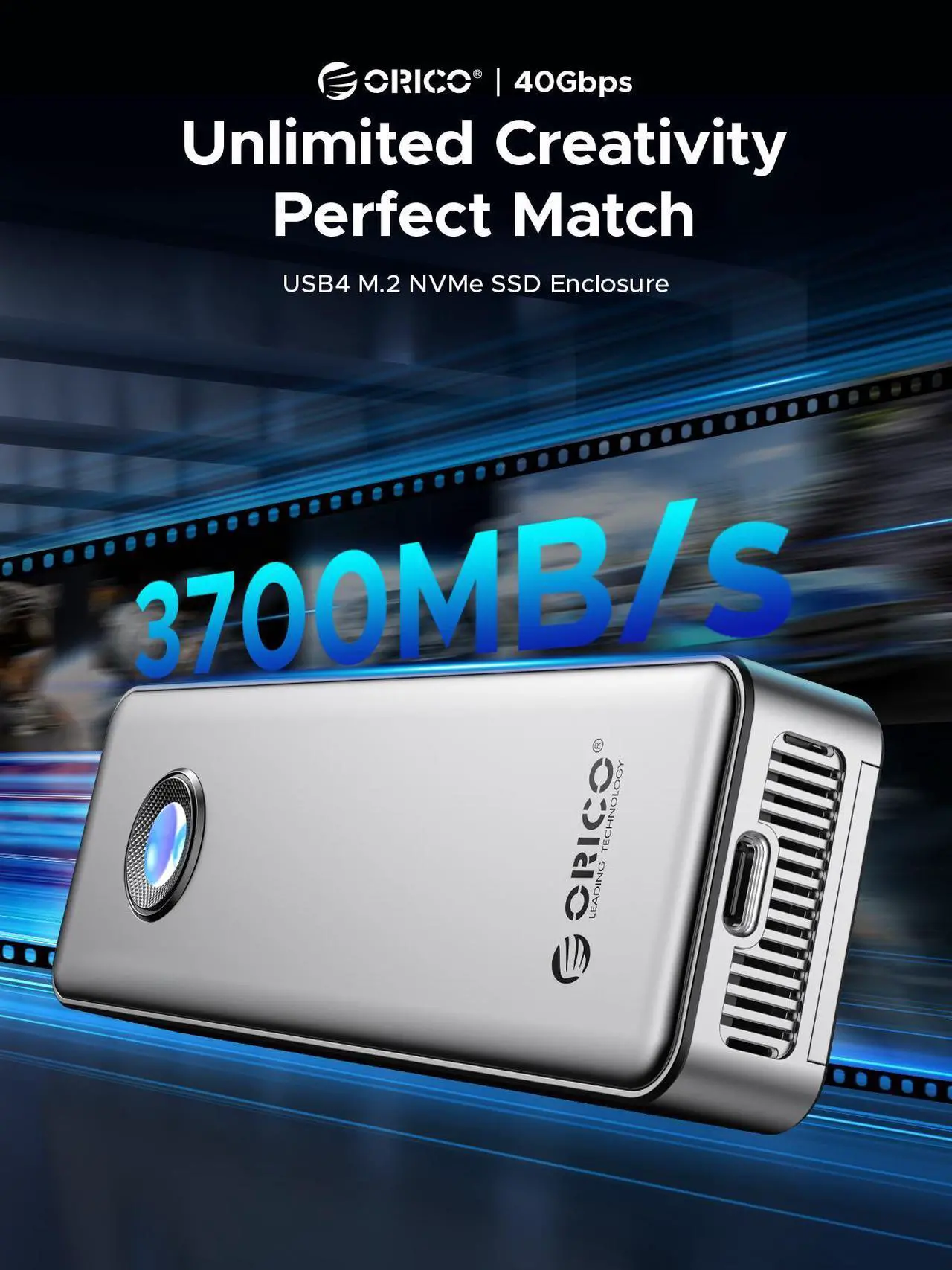 Alt view image 2 of 7 - ORICO 40Gbps USB4 M.2 SSD Enclosure 8TB with Cooling Fan PCIe4.0 NVME Enclosure RGB Compatible with Thunderbolt 3/4 for mac For Video Editing Users (OUM2-U4)