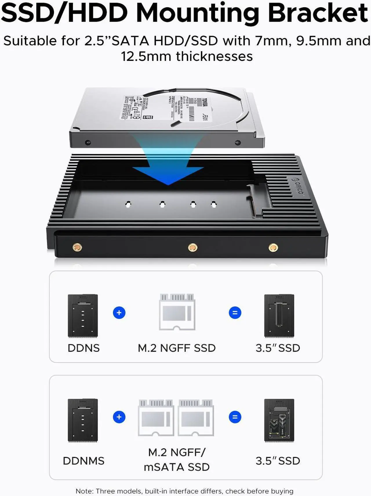 Alt view image 5 of 7 - ORICO NEW 2.5 SSD SATA to 3.5 Hard Drive Adapter Internal Drive Bay Converter Mounting Bracket Caddy Tray for 7 / 9.5 / 12.5mm 2.5 inch HDD / SSD with SATA III Interface(D2SS-6G)