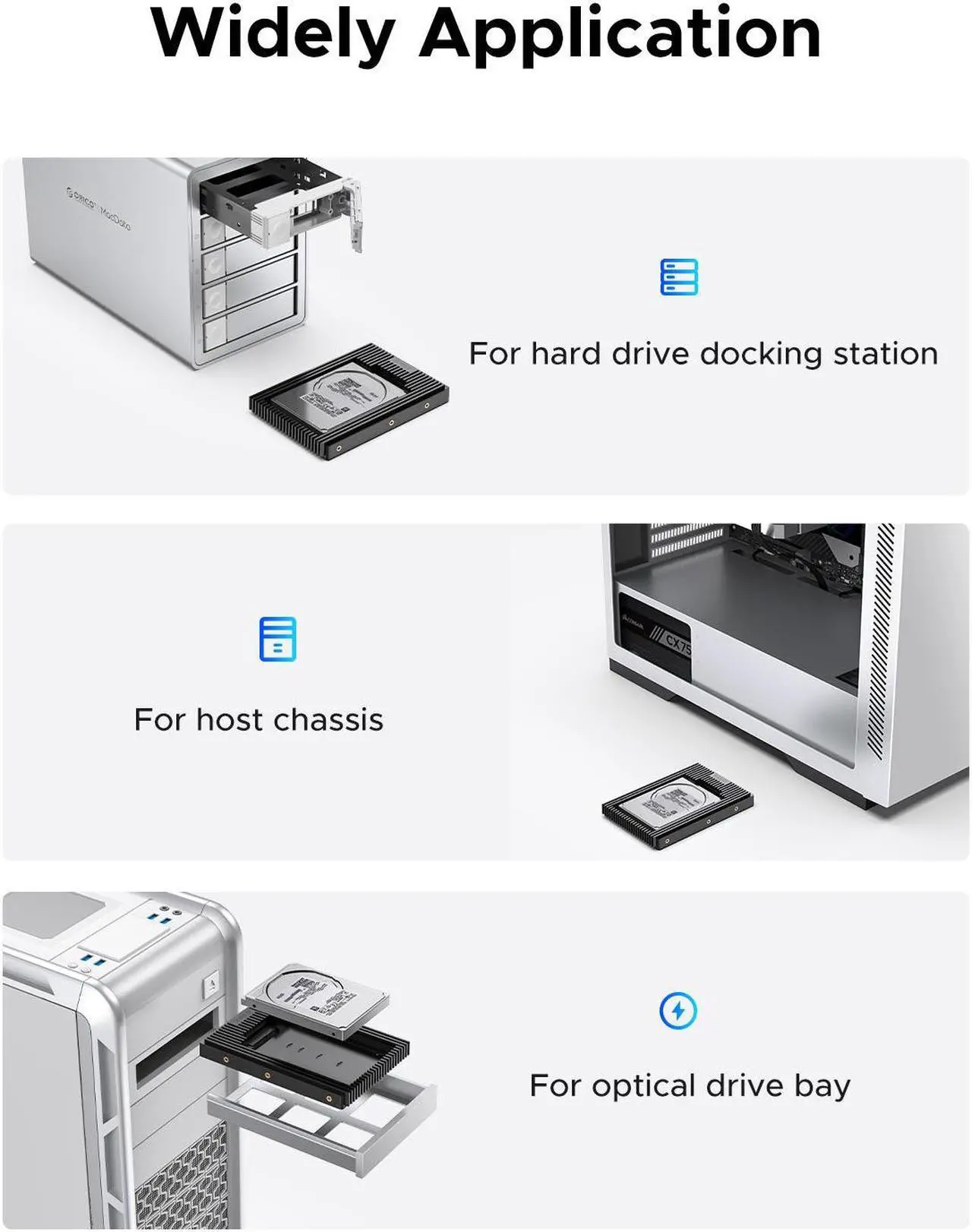 Alt view image 4 of 7 - ORICO NEW 2.5 SSD SATA to 3.5 Hard Drive Adapter Internal Drive Bay Converter Mounting Bracket Caddy Tray for 7 / 9.5 / 12.5mm 2.5 inch HDD / SSD with SATA III Interface(D2SS-6G)