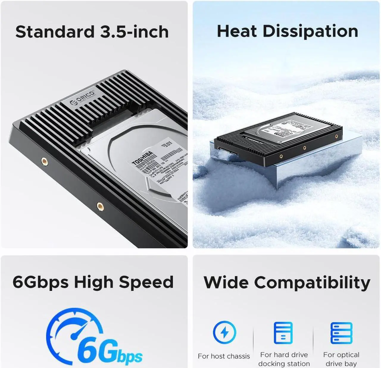 Alt view image 3 of 7 - ORICO NEW 2.5 SSD SATA to 3.5 Hard Drive Adapter Internal Drive Bay Converter Mounting Bracket Caddy Tray for 7 / 9.5 / 12.5mm 2.5 inch HDD / SSD with SATA III Interface(D2SS-6G)