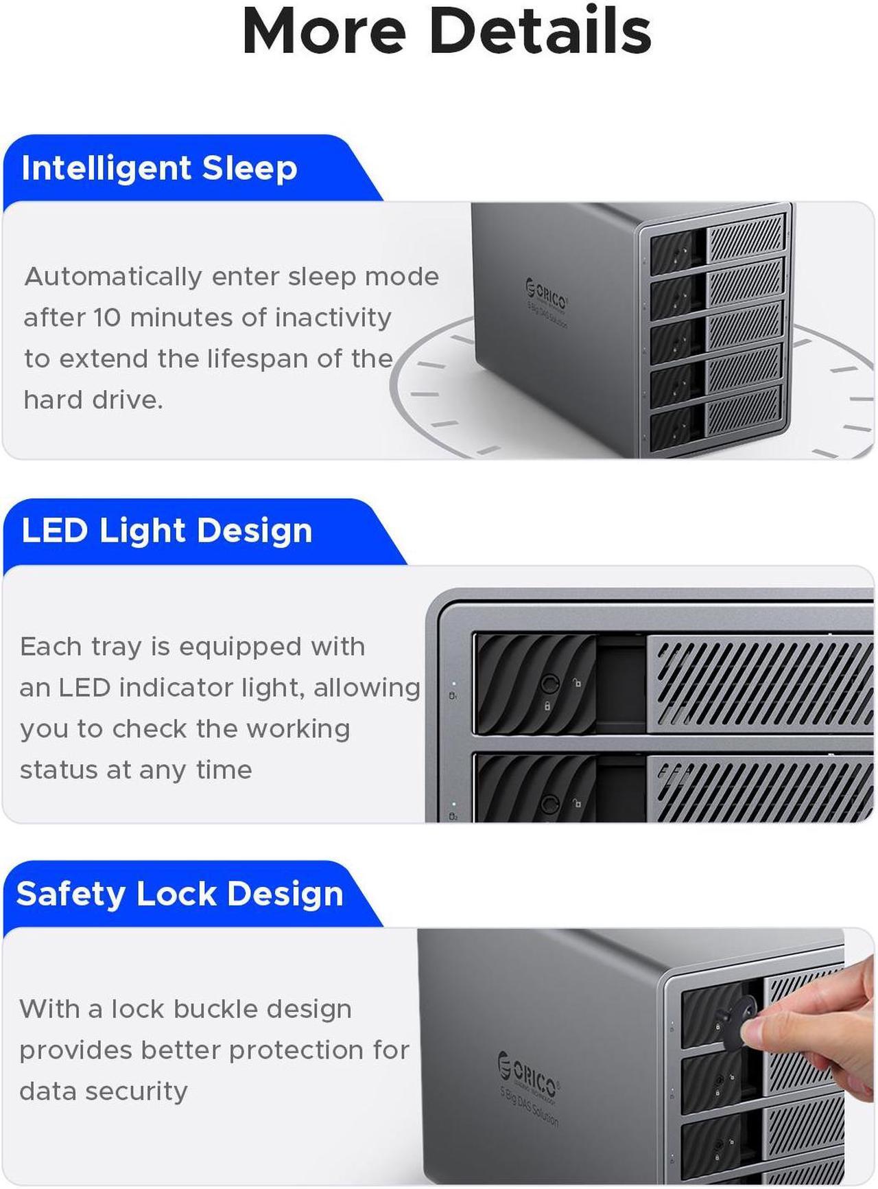Alt view image 7 of 7 - ORICO 2 Bay 3.5" Hard Drive Enclosure USB3.0 5Gbps DAS PRO with RAID 150W Power Build-in Cooling Fan for Business User Aluminum  (9828RU3)
