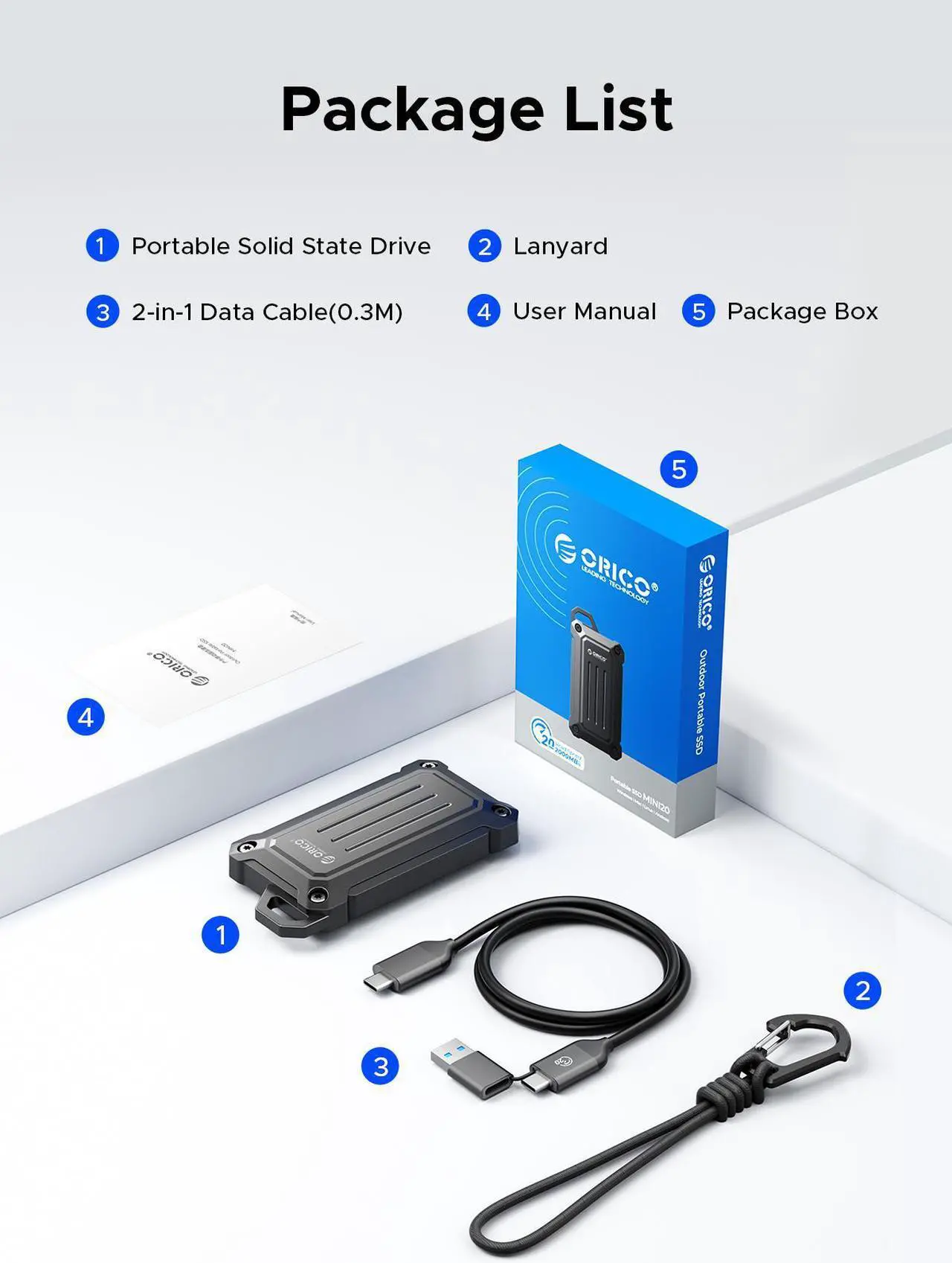 Alt view image 7 of 7 - ORICO 2TB Mini Portable External SSD 20Gbps,up to 2000MB/s,USB3.2 Gen2 Type- C Portable Solid State Drive for Outdoor