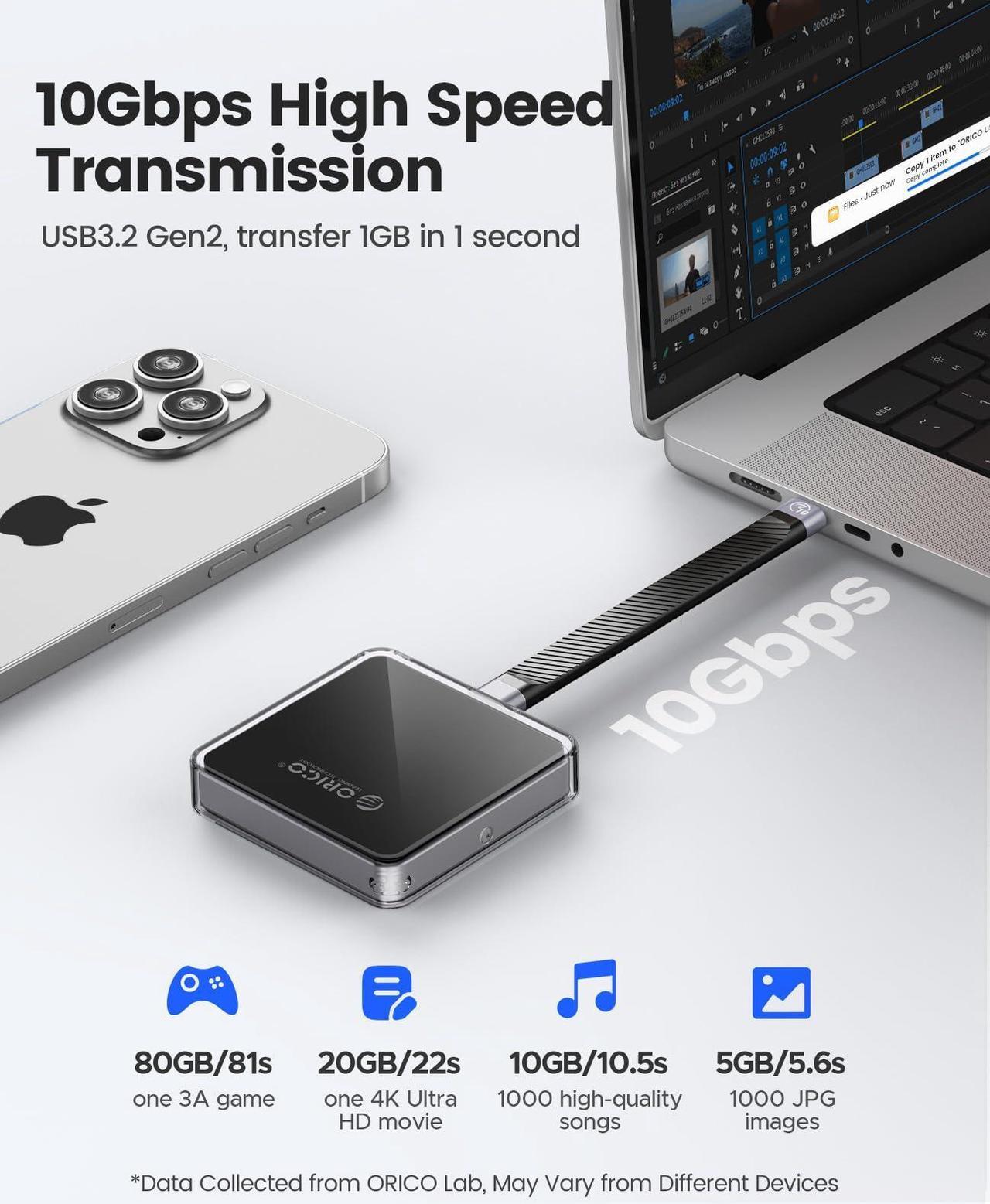 Alt view image 4 of 7 - ORICO M.2 NVMe SSD Enclosure 2230 Magnetic 10Gbps M.2 to USB Type C xternal Adapter for iPhone 15 Pro Max ProRes MacBook