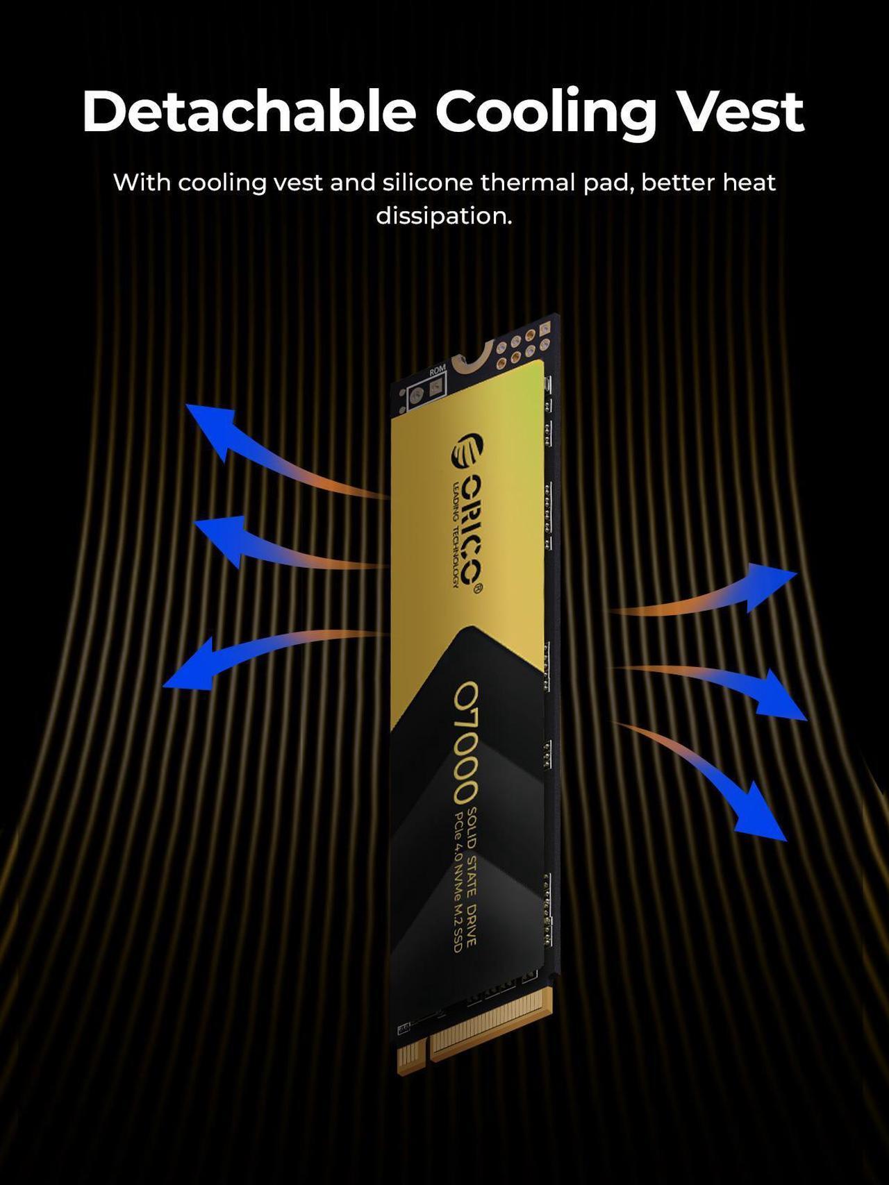 Alt view image 7 of 7 - ORICO O7000 4TB M.2 NVMe SSD PCIe Gen4 Read Speed Up to 7000Mb/s M.2 2280 Internal Solid State Drive with Heatsink Cooling Vest for PC Desktop Laptop Game-Player