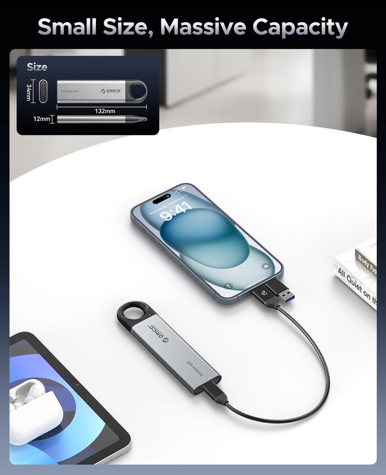 Alt view image 4 of 7 - ORICO 256GB External SSD 10Gbps Portable Solid State Drive Type-C Portable SSD