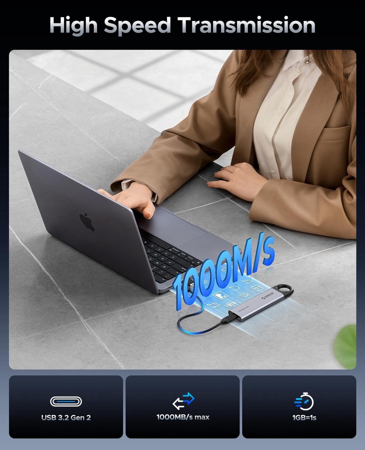 Alt view image 3 of 7 - ORICO 256GB External SSD 10Gbps Portable Solid State Drive Type-C Portable SSD