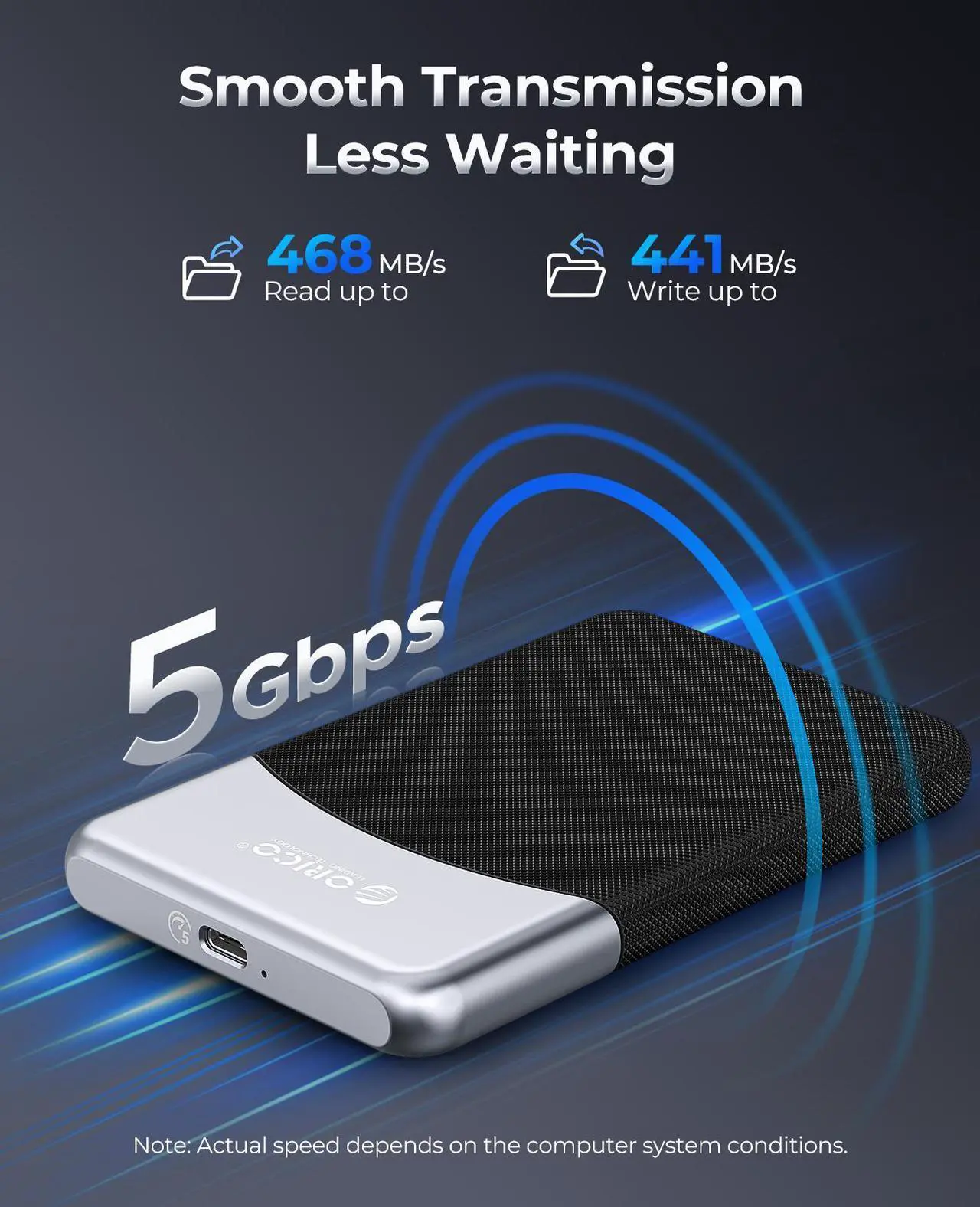 Alt view image 2 of 7 - ORICO 1TB  External SSD Up to 500MB/s USB 3.2 Gen 1 Type-C Solid State Drive Portable SSD with 2 in 1 Cable-Taichi