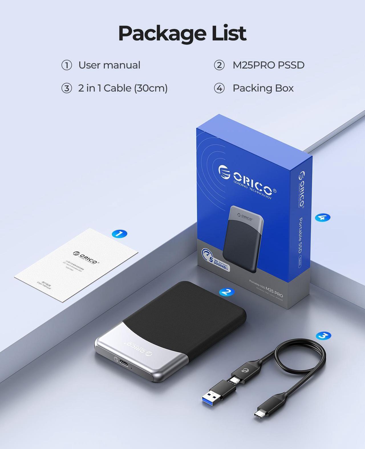 Alt view image 7 of 7 - ORICO Taichi Portable SSD 2TB External Solid State Drive USB C PSSD 500MB/s with 2 in 1 Cable