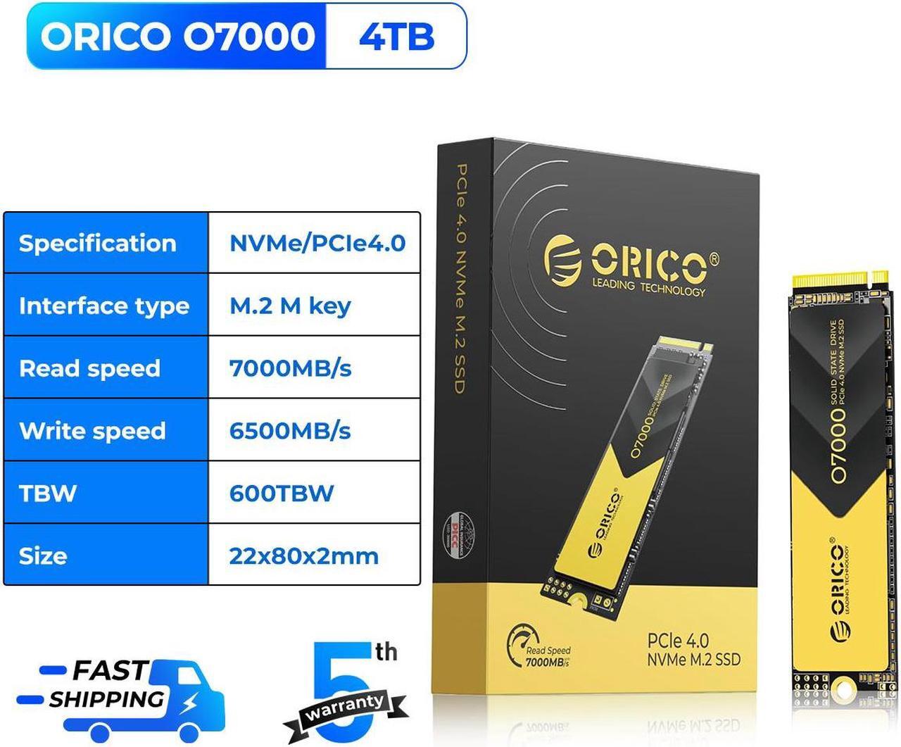 Alt view image 2 of 7 - ORICO O7000 4TB M.2 NVMe SSD PCIe Gen4 Read Speed Up to 7000Mb/s M.2 2280 Internal Solid State Drive with Heatsink Cooling Vest for PC Desktop Laptop Game-Player