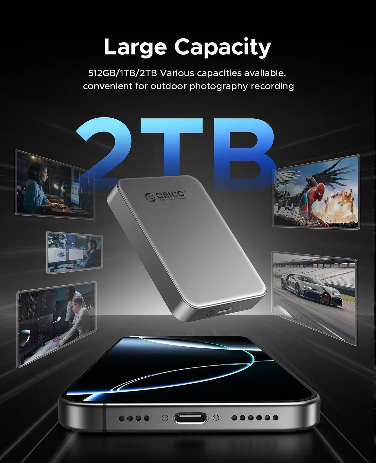 Alt view image 5 of 7 - ORICO Magnetic External SSD 5Gbps Read Speed Up to 460MB/s Portable SSD for iPhone 15 Pro's ProRes Videos