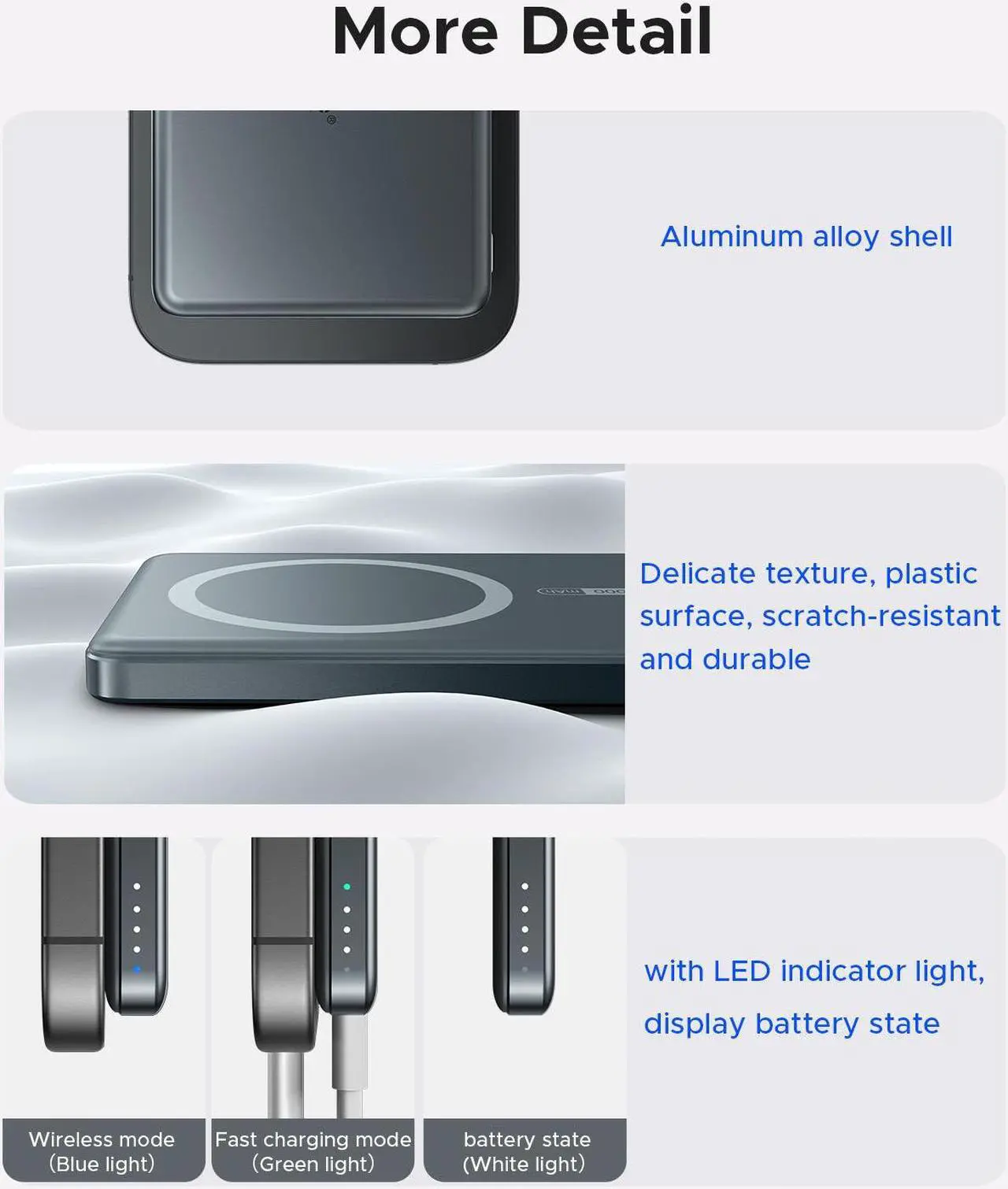 Alt view image 7 of 7 - ORICO Kada Magnetic Power Bank 5000mAh PD22.5W Wireless Powerbank Slim Portable Battery Charger for iPhone 16 Samsung -Gray,with 360° Stand