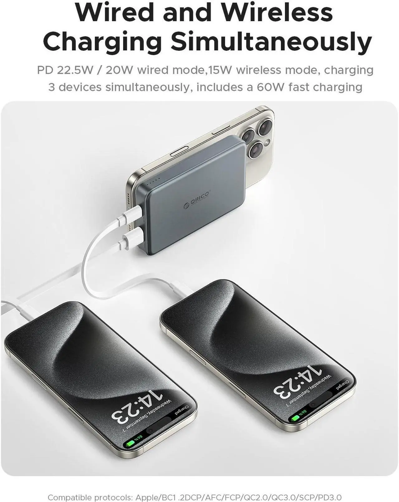 Alt view image 4 of 7 - ORICO Kada Magnetic Power Bank 5000mAh PD22.5W Wireless Powerbank Slim Portable Battery Charger for iPhone 16 Samsung -Gray,with 360° Stand