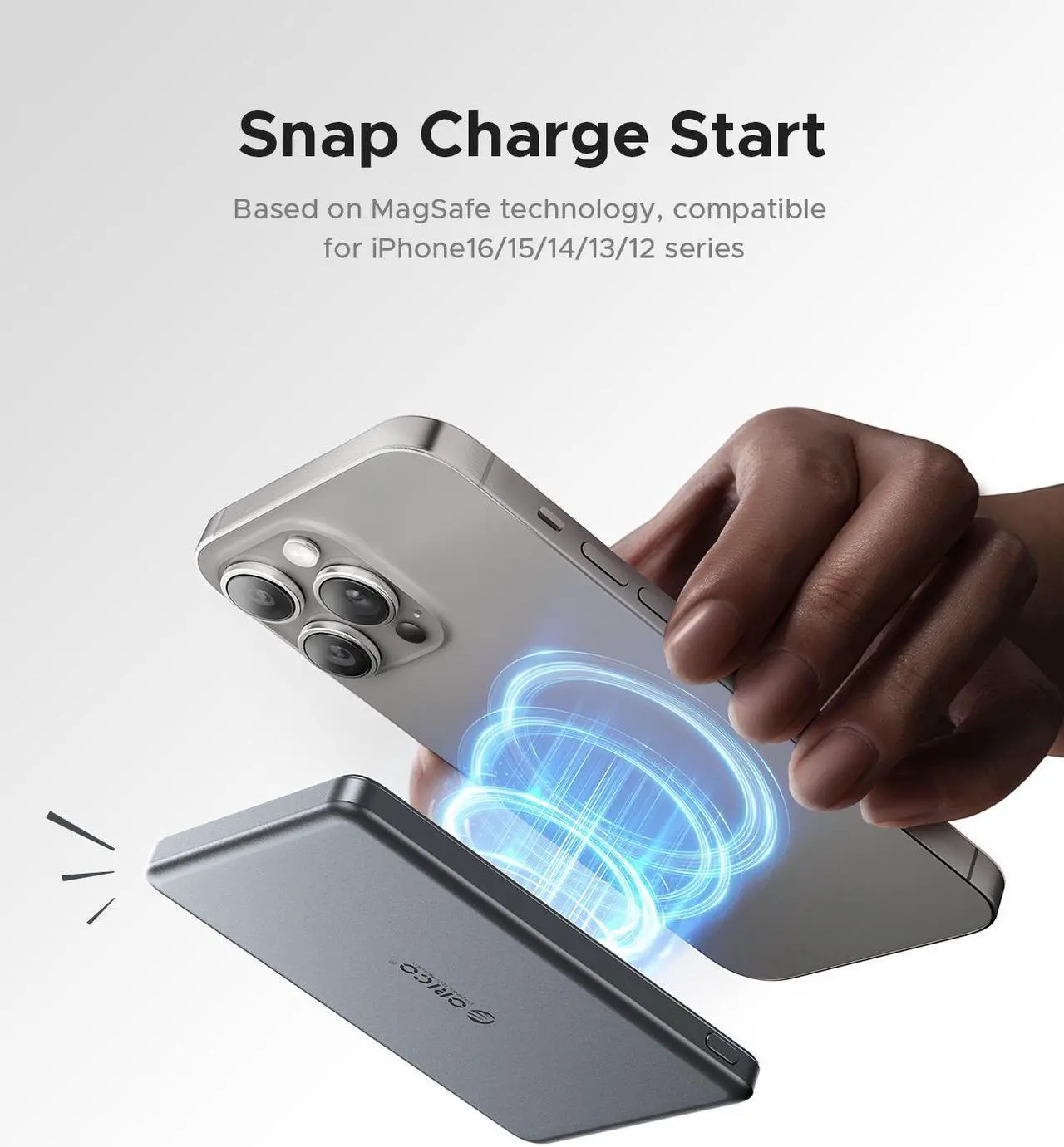 Alt view image 2 of 7 - ORICO Kada Magnetic Power Bank 5000mAh PD22.5W Wireless Powerbank Slim Portable Battery Charger for iPhone 16 Samsung -Gray,with 360° Stand