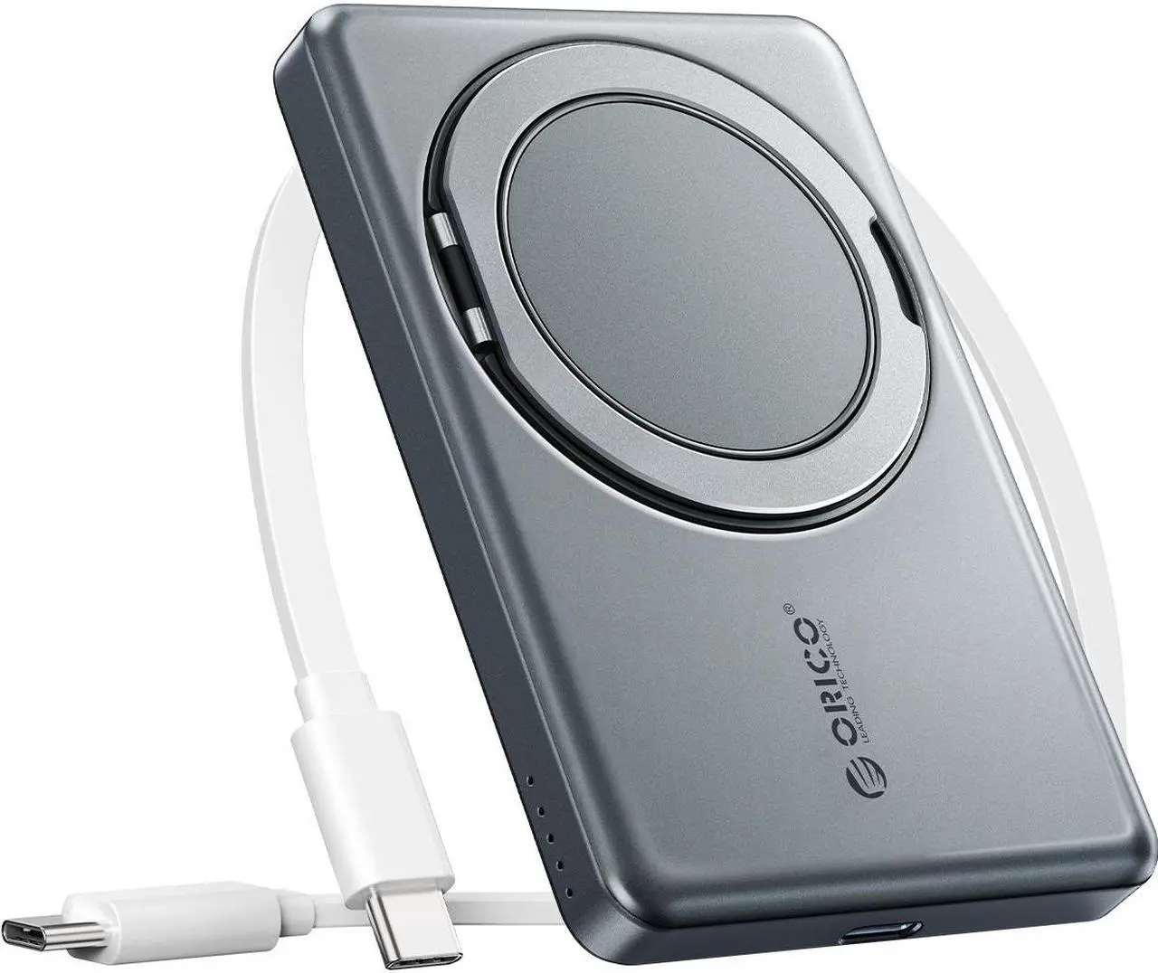 Main image of ORICO Kada Magnetic Power Bank 5000mAh PD22.5W Wireless Powerbank Slim Portable Battery Charger for iPhone 16 Samsung -Gray,with 360° Stand