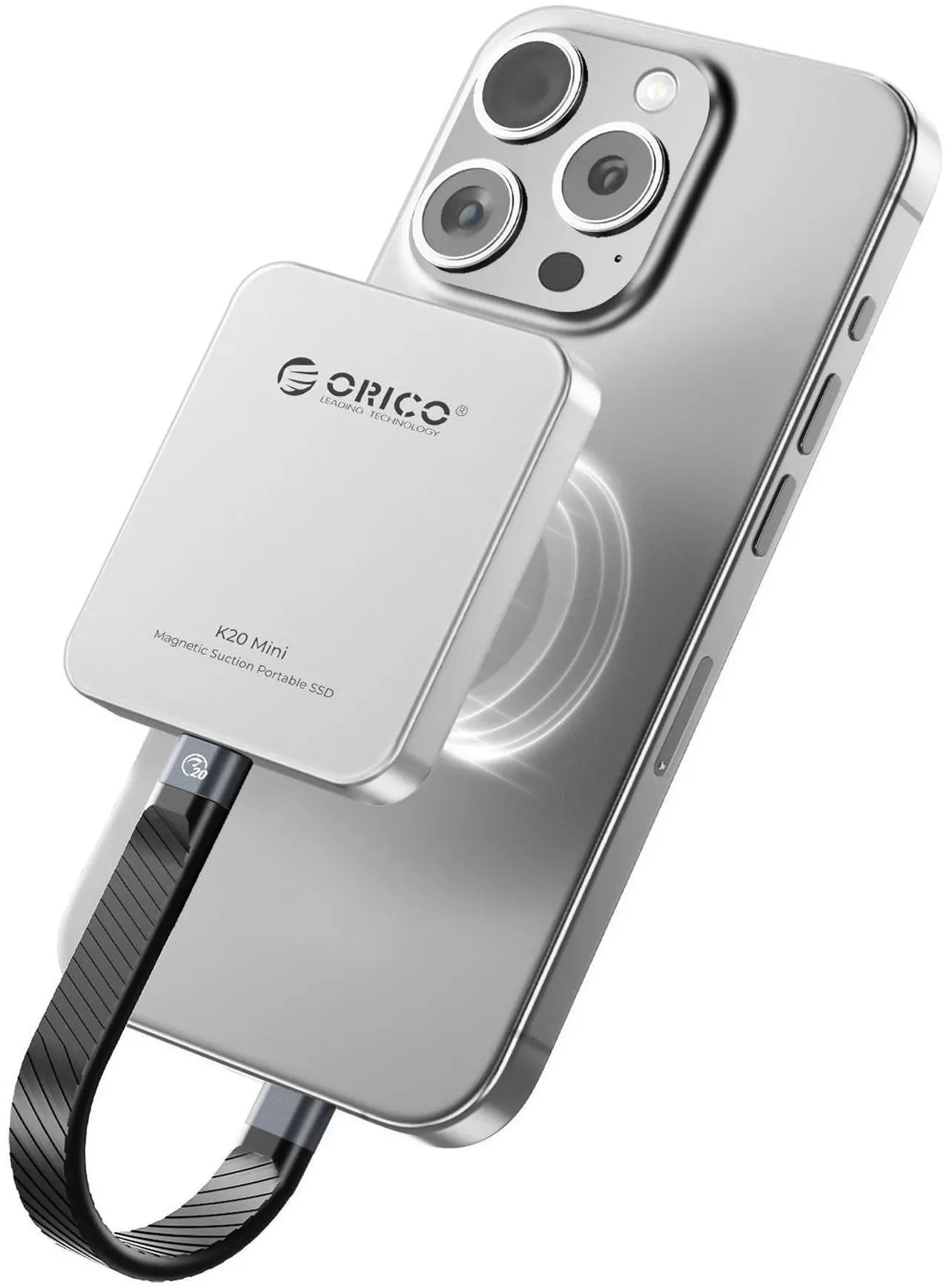 Main image of ORICO K20Mini External SSD 1TB Aluminum Alloy Magnetic Portable SSD Up to 2000MB/s Magnetic Portable Solid State Drive for iphone 15 Pro Max, Tablet, Computer-1TB Silver
