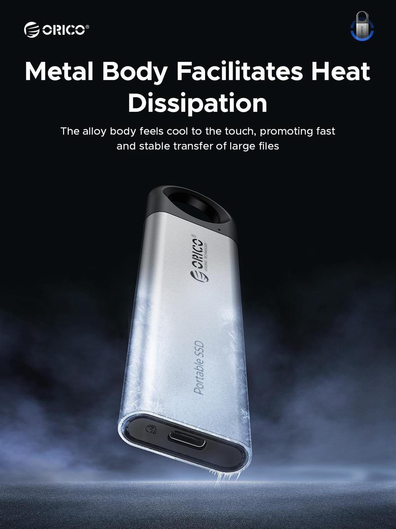 Alt view image 5 of 7 - ORICO 1TB External SSD Up to 1050MB/s, Hanging Hole Design Portable Solid State Drive, USB C&A 2 in 1 Cable, Reliable Storage for Type-C Smartphone, Tablets, Laptops - C10