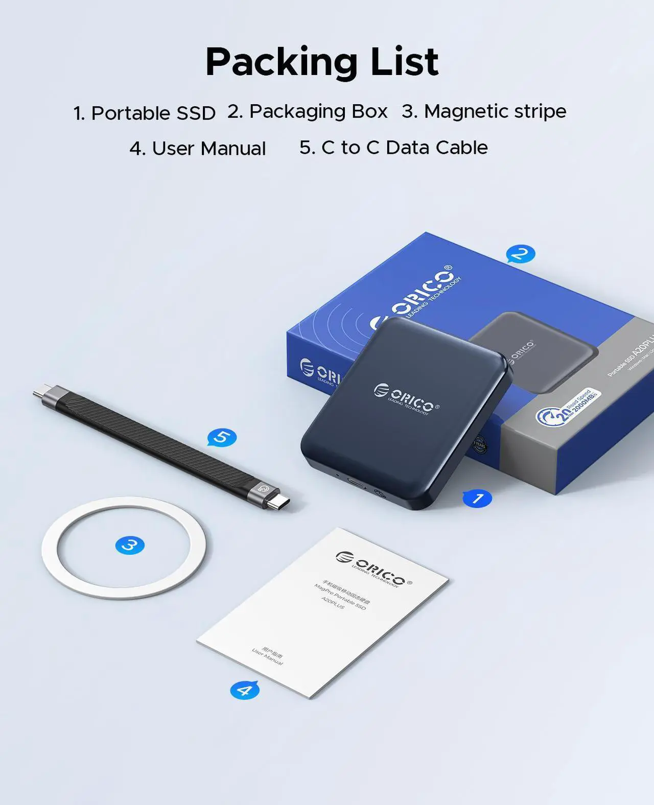 Alt view image 8 of 7 - ORICO 1TB Magnetic External SSD, 4K ProRes HDR Record and Store, 2000MB/s Stable Transmission and Storage, Portable Solid State Drive, Compatible with USB-C Smartphone