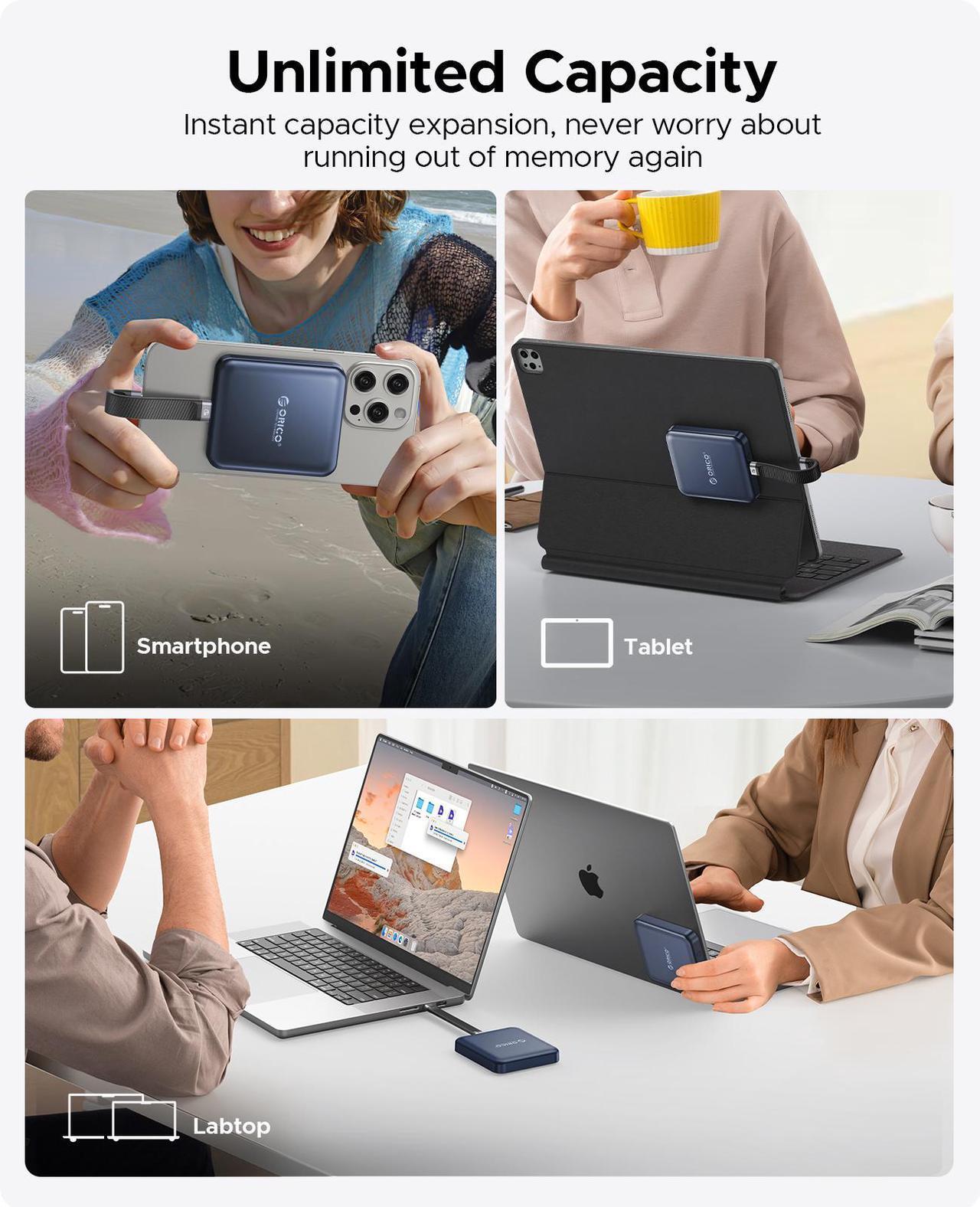 Alt view image 7 of 7 - ORICO 512GB Magnetic External SSD, 4K ProRes HDR Record and Store, 2000MB/s Stable Transmission and Storage, Portable Solid State Drive, Compatible with USB-C Smartphone