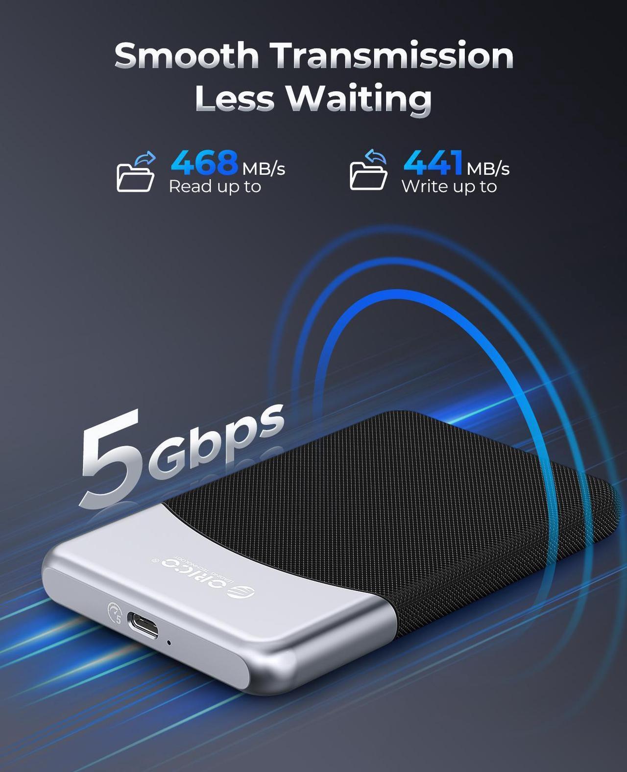 Alt view image 3 of 7 - ORICO 4TB External SSD USB 3.2 Gen 1 Up to 460MB/s Portable Solid State Drive with 2 in 1 USB C Cable,Dust and Drop Resistance,for USB-C Smartphone, PC, Tablet, Labtop 4TB Black-5Gbps