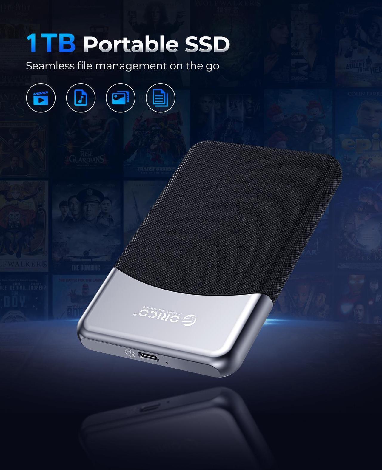 Alt view image 2 of 7 - ORICO 4TB External SSD USB 3.2 Gen 1 Up to 460MB/s Portable Solid State Drive with 2 in 1 USB C Cable,Dust and Drop Resistance,for USB-C Smartphone, PC, Tablet, Labtop 4TB Black-5Gbps