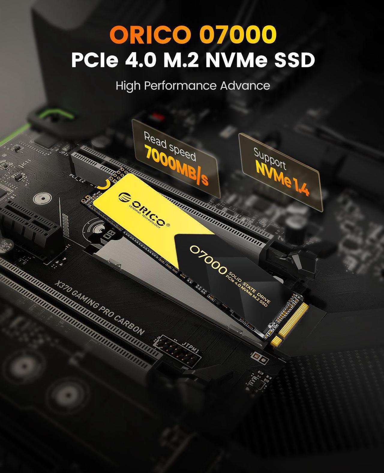 Alt view image 3 of 7 - ORICO 2TB M.2 NVMe SSD PCIe 4.0 x4 Internal Solid State Drive - Up to 7000MB/s Read, 2280 Gaming SSD with Heatsink, Compatible with PS5, Windows & macOS (O7000 Model)