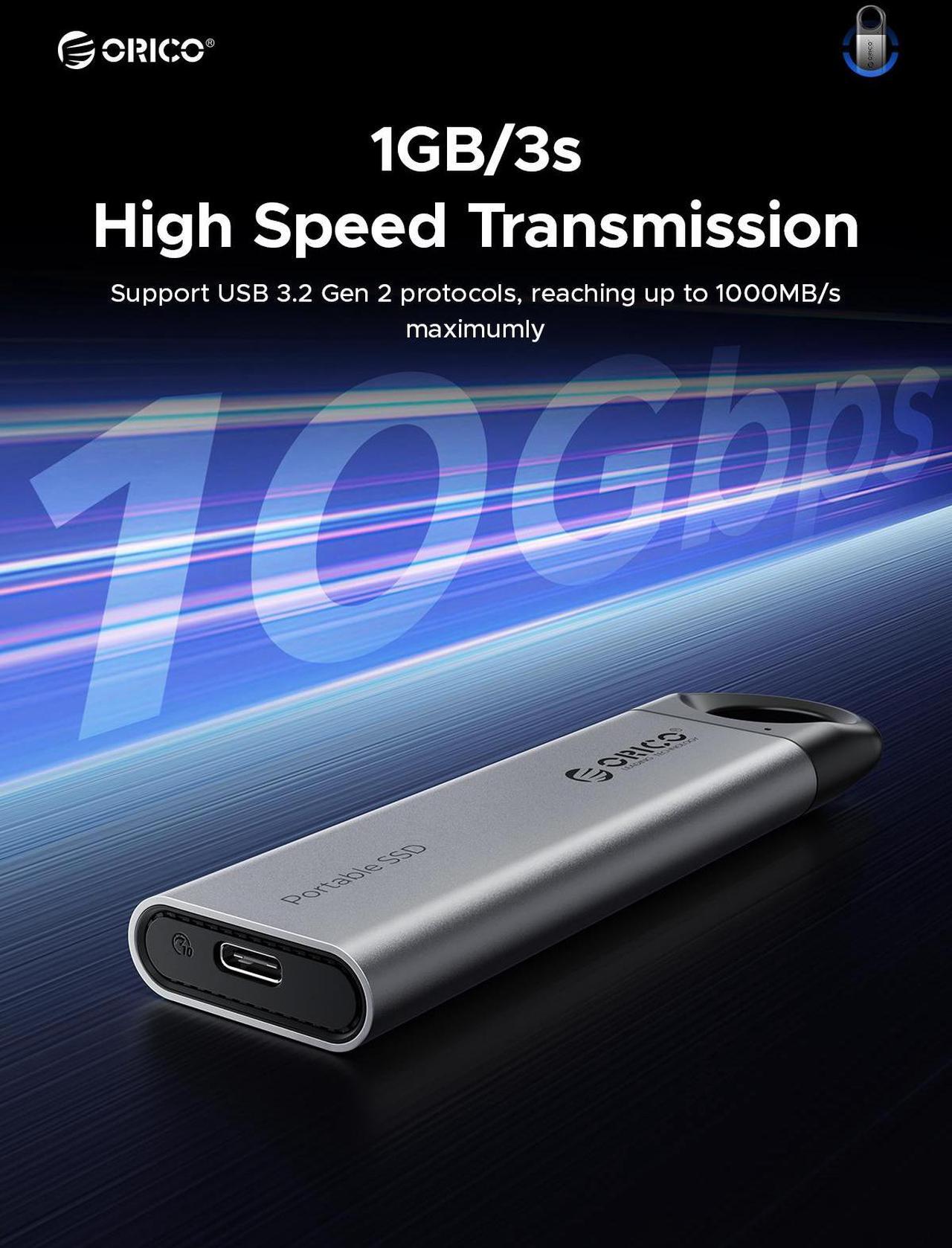 Alt view image 5 of 7 - ORICO 2TB External SSD Up to 1050MB/s, Hanging Hole Design Portable Solid State Drive, USB C&A 2 in 1 Cable, Reliable Storage for Type-C Smartphone, Tablets, Laptops - C10
