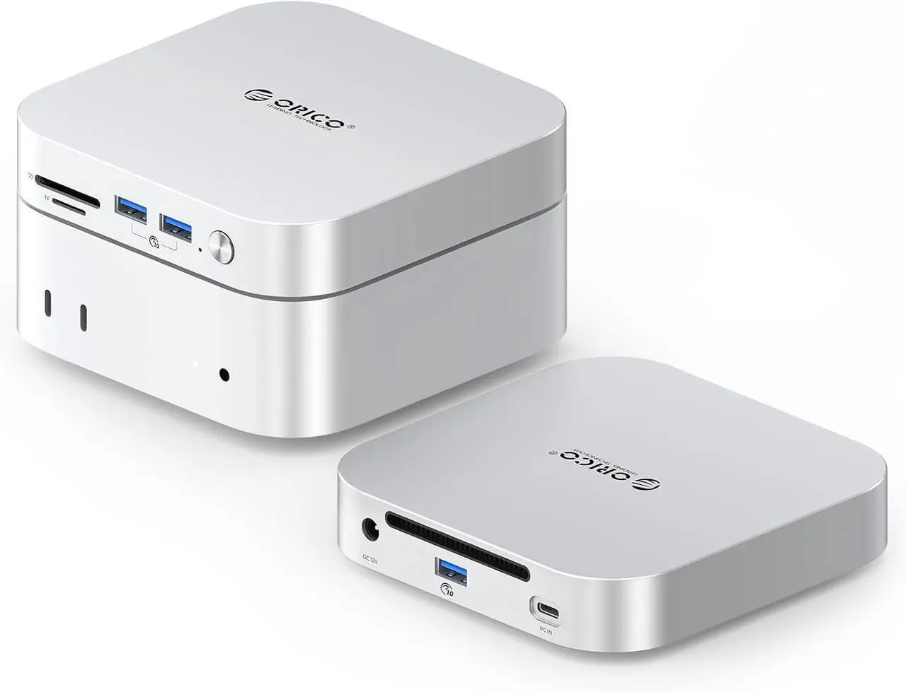 Main image of ORICO MiniLink USB4 40Gbps Hub for Mac Mini M4, 7-in-1 Aluminum Docking Station with Dual NVMe M.2 SSD Slots, 10Gbps USB-A Ports, 4.0 SD/TF Card Readers