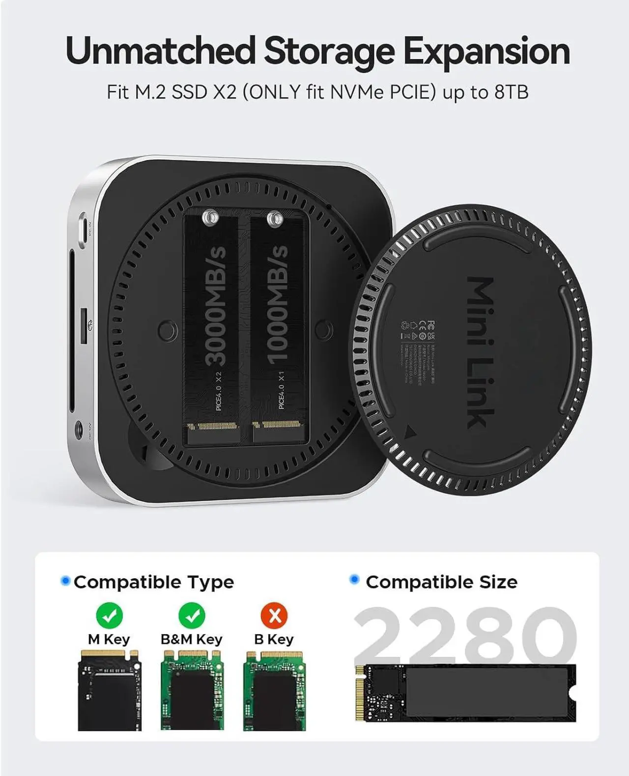 Alt view image 4 of 6 - ORICO MiniLink USB4 40Gbps Hub for Mac Mini M4, 7-in-1 Aluminum Docking Station with Dual NVMe M.2 SSD Slots, 10Gbps USB-A Ports, 4.0 SD/TF Card Readers