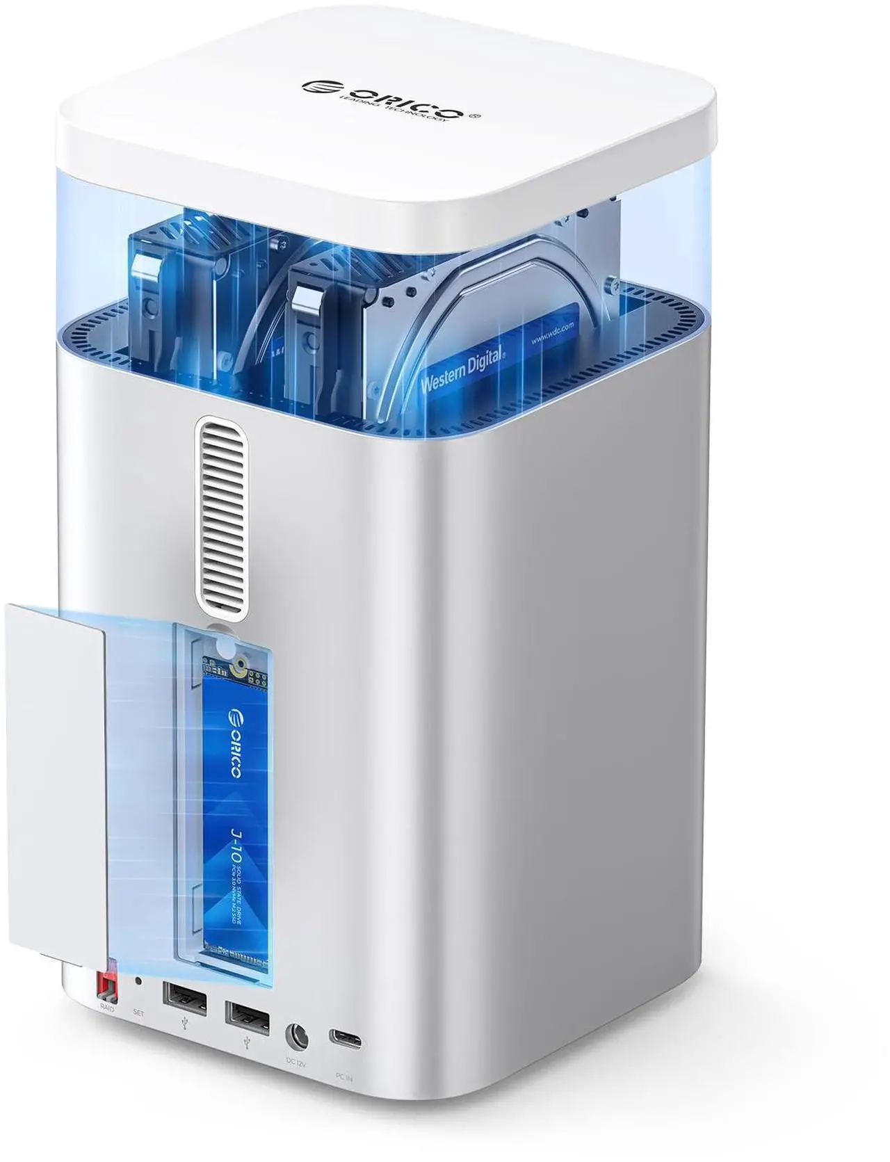 Main image of ORICO MiniTower Designed for MacMini M4 Hard Drive Enclosure TypeC Docking Station Desktop Hybrid Storage System DAS