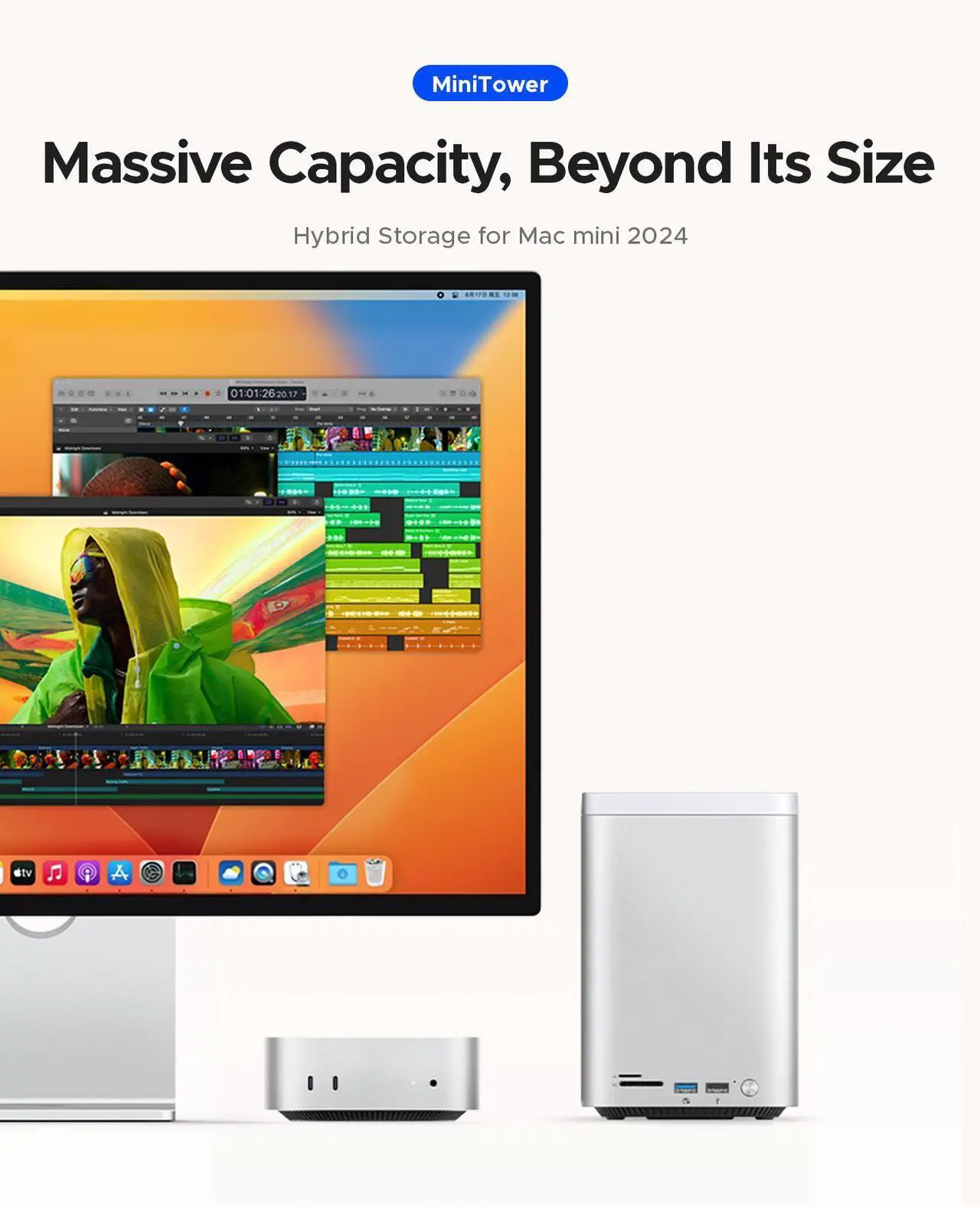 Alt view image 2 of 7 - ORICO MiniTower Designed for MacMini M4 Hard Drive Enclosure TypeC Docking Station Desktop Hybrid Storage System DAS