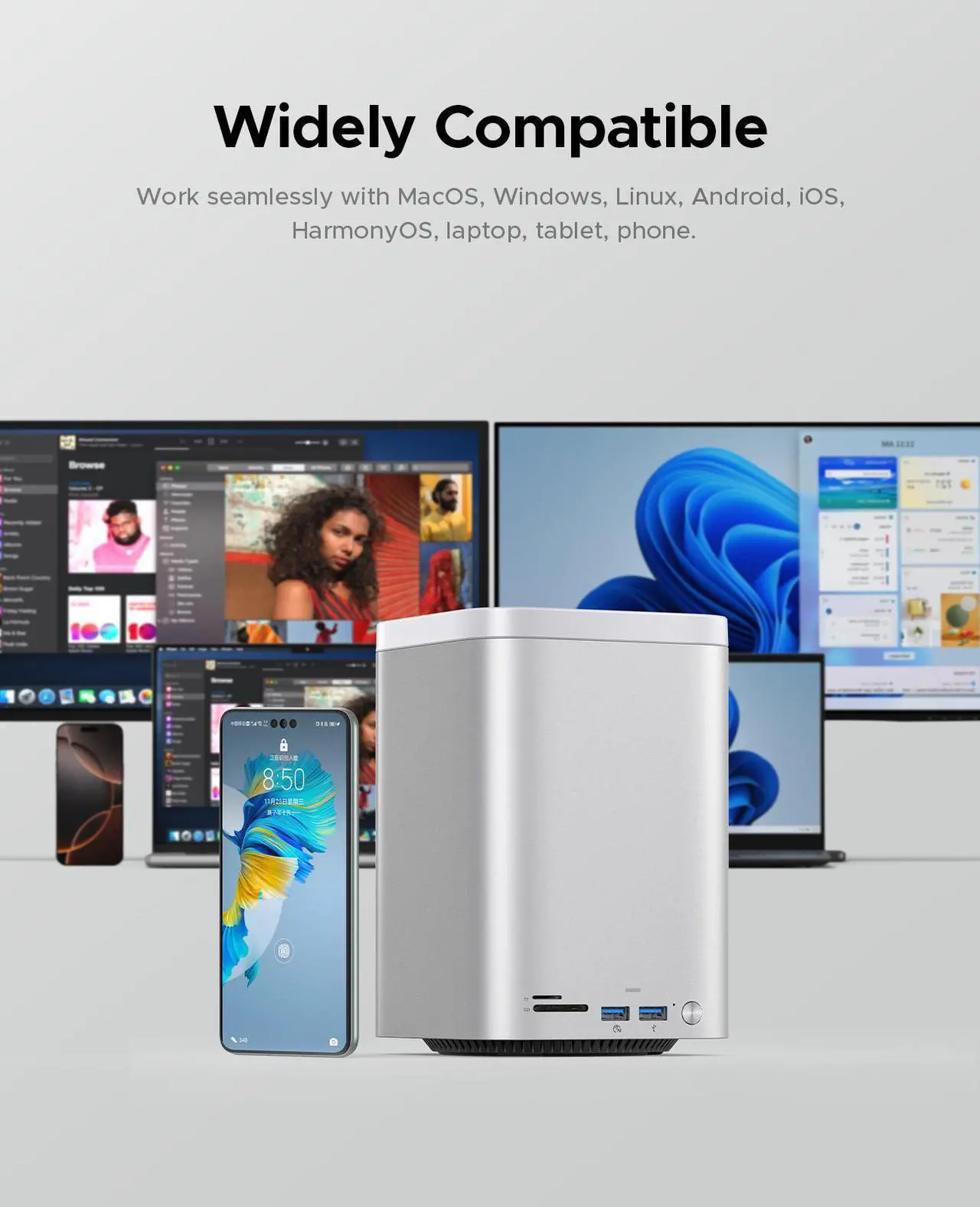 Alt view image 6 of 7 - ORICO MiniTower Designed for MacMini M4 Hard Drive Enclosure TypeC Docking Station Desktop Hybrid Storage System DAS